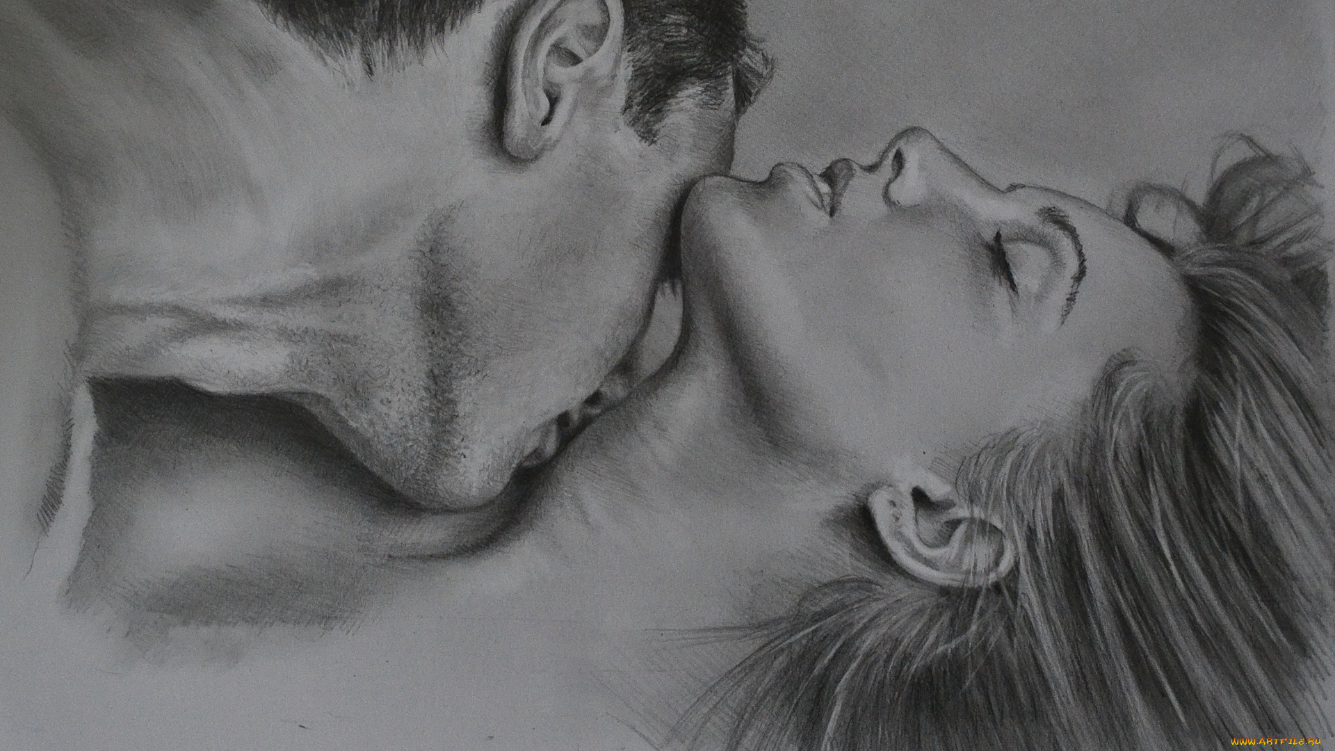 рисованное, люди, девушка, мужчина, фон, поцелуй