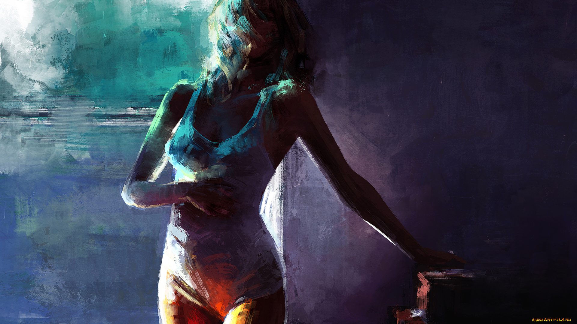 рисованное, живопись, девушка, фон