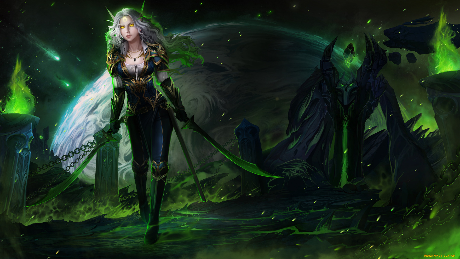 видео, игры, world, of, warcraft, девушка, фон, взгляд, униформа, меч