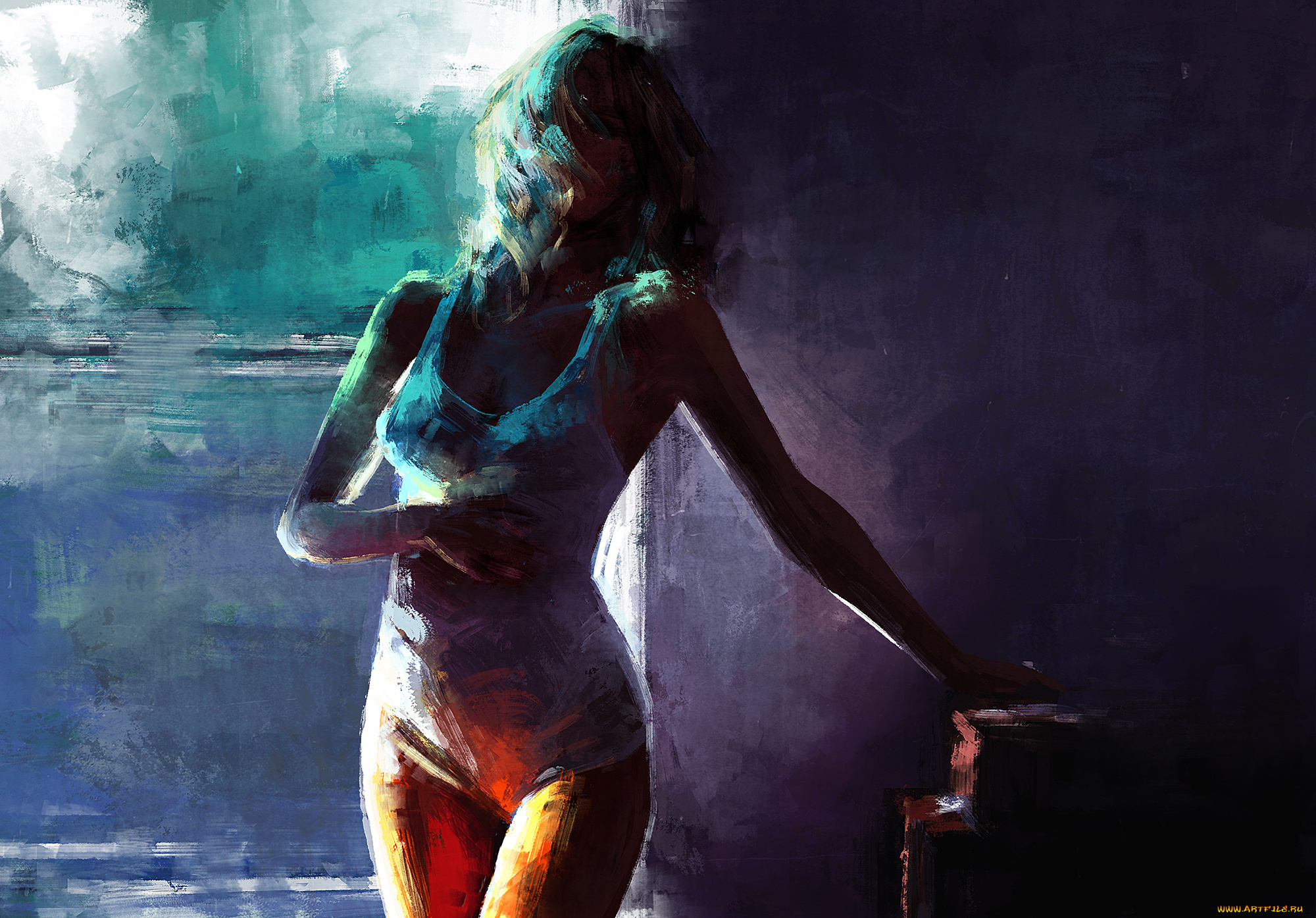 рисованное, живопись, девушка, фон