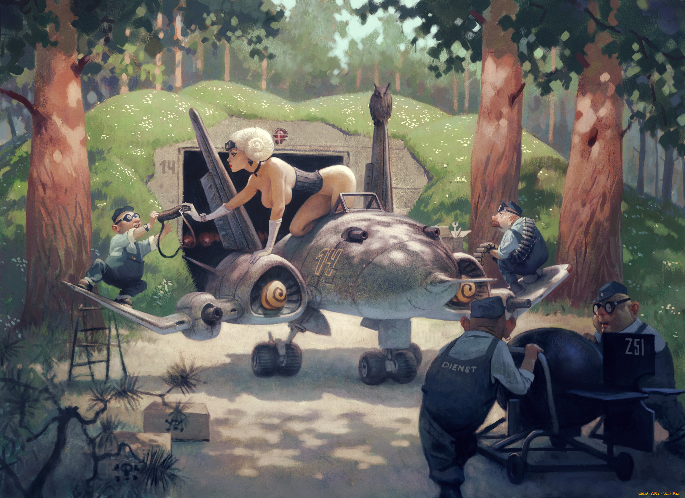 фэнтези, люди, девушка, мужчины, самолет