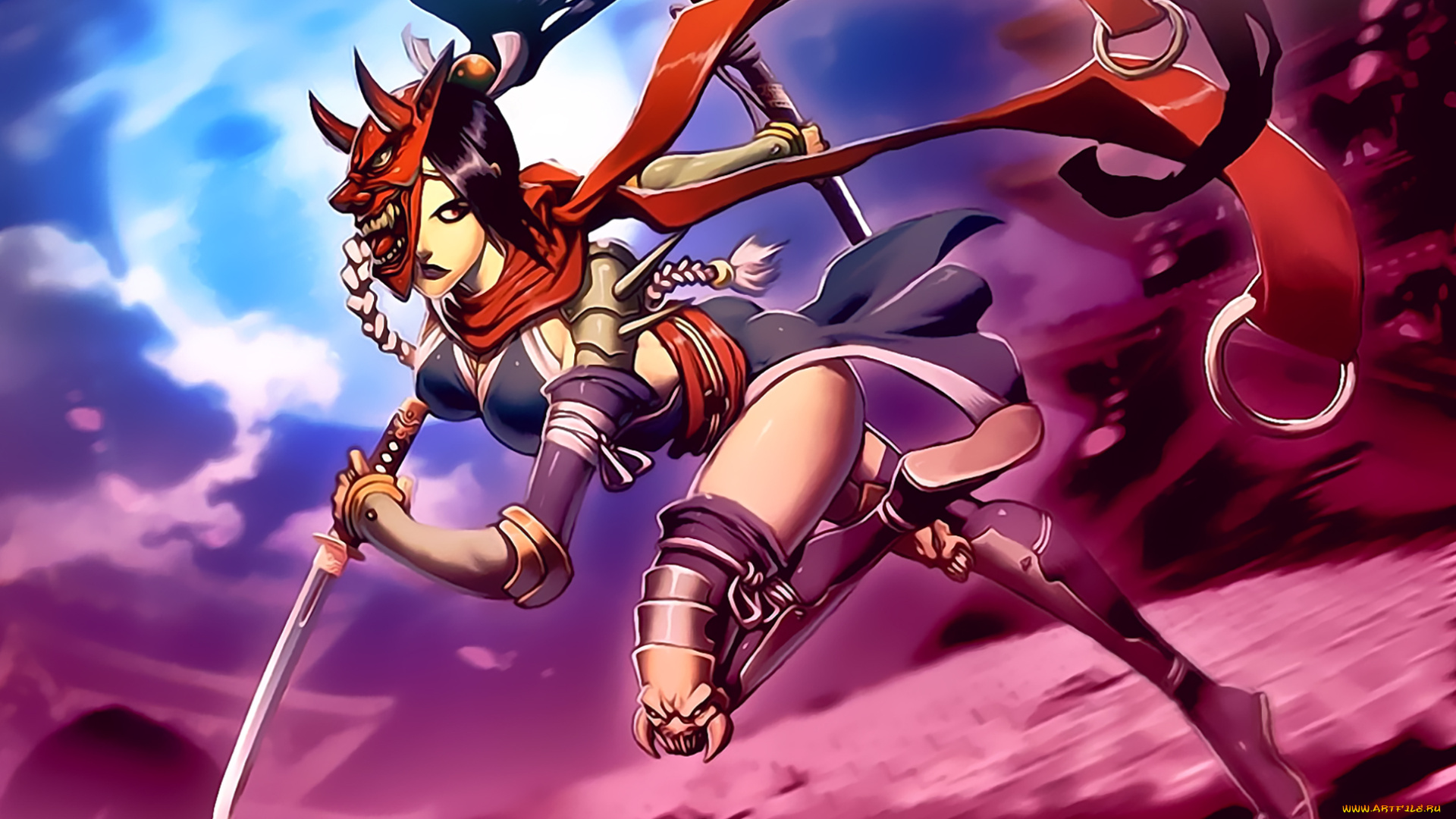 календари, аниме, 2020, calendar, воительница, оружие, маска, девушка