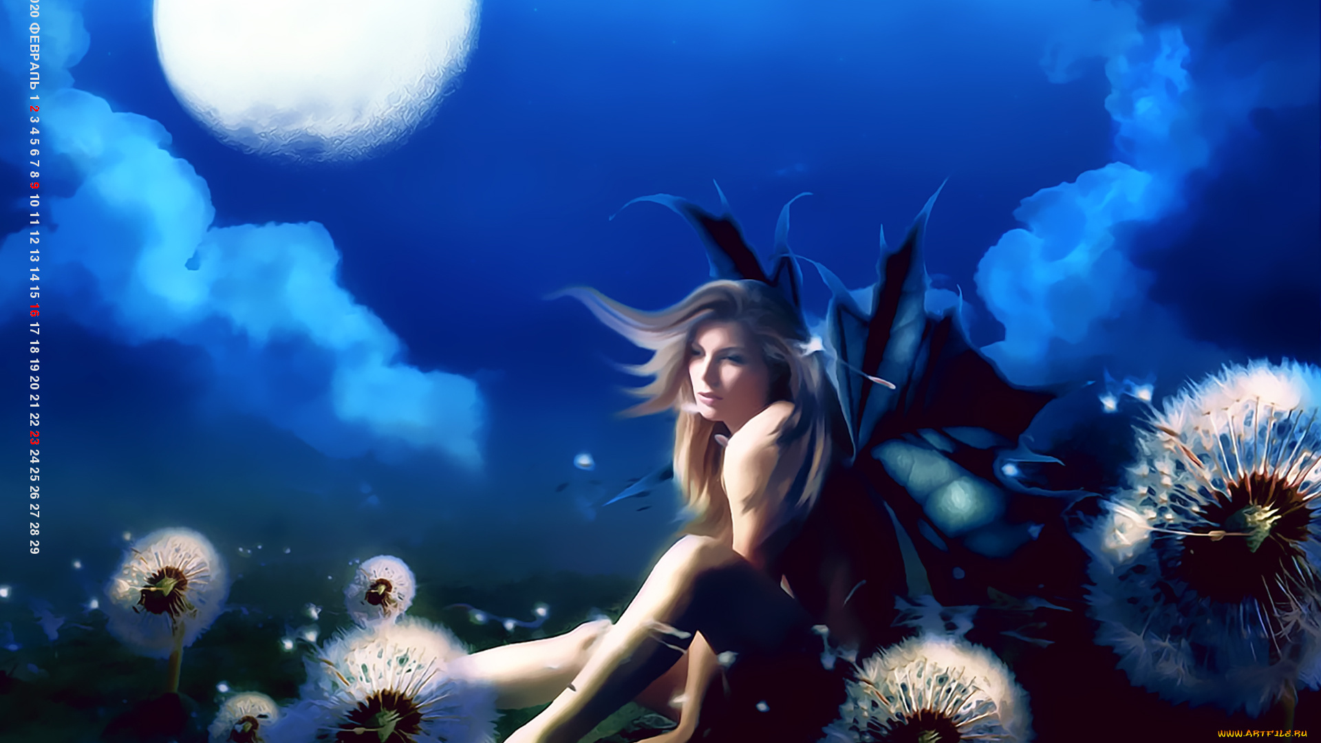 календари, фэнтези, 2020, calendar, растение, цветы, одуванчик, девушка