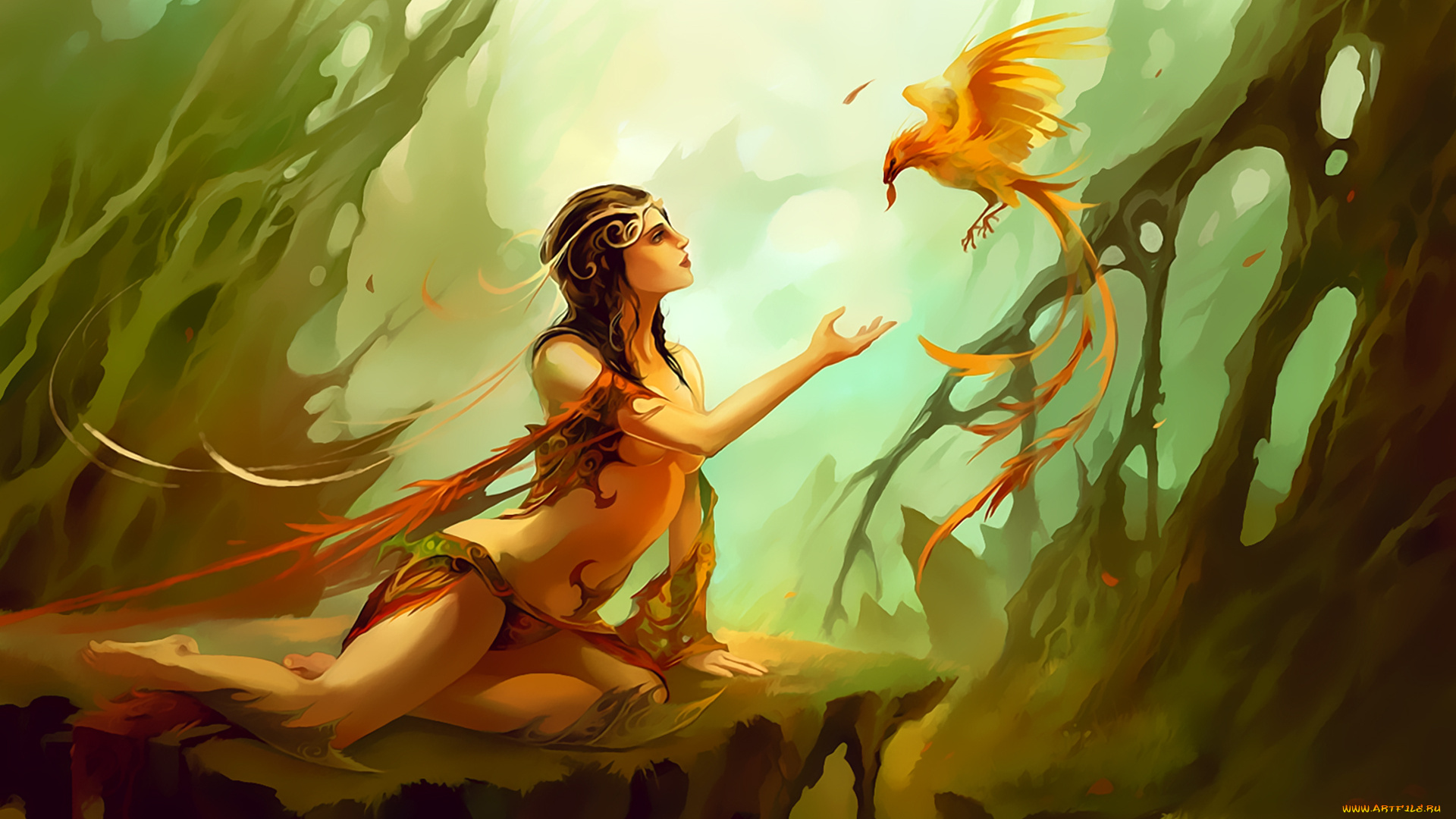 календари, фэнтези, девушка, птица, 2020, calendar