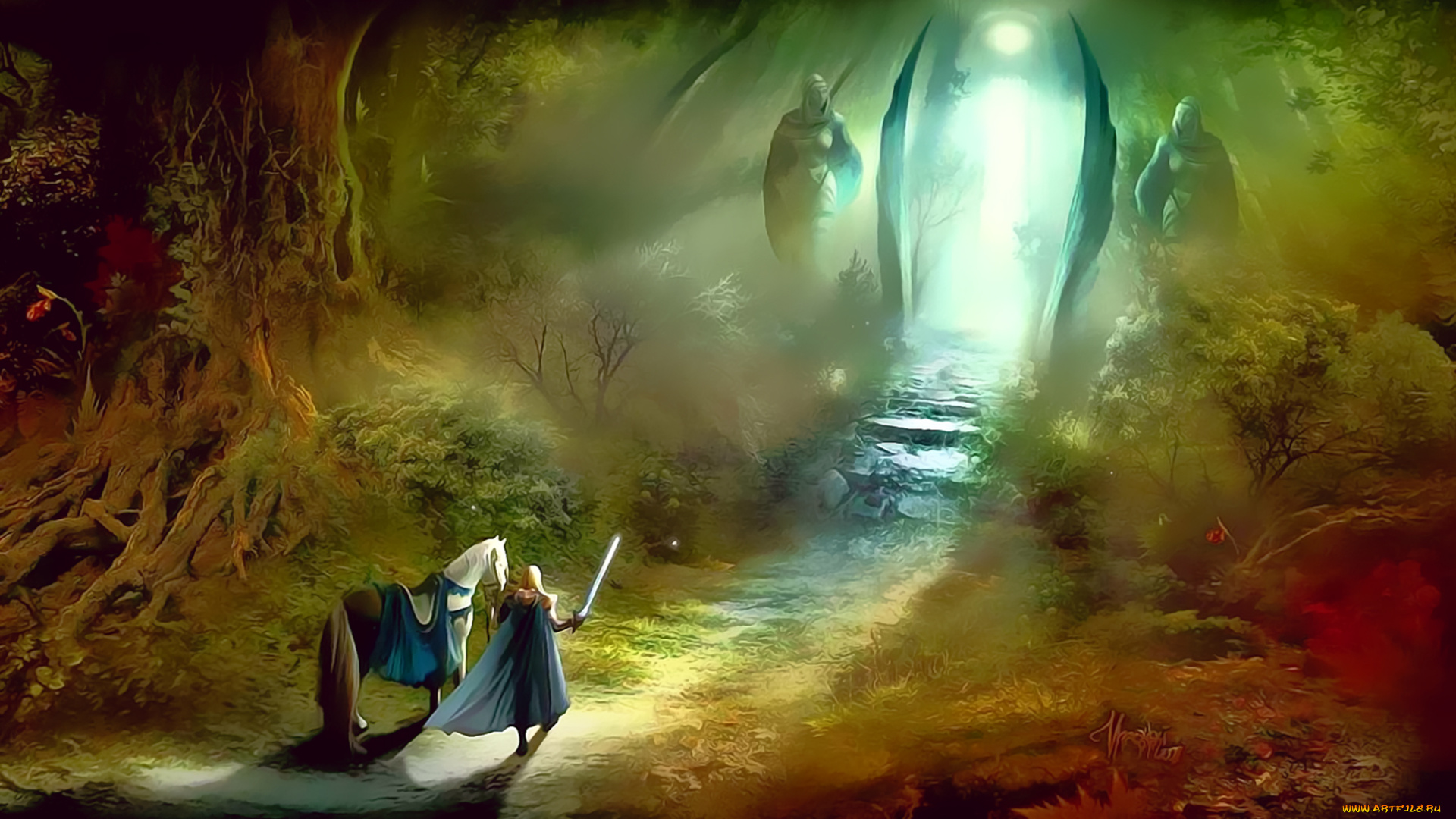 календари, фэнтези, конь, человек, 2020, ворота, растение, calendar, лошадь, воин