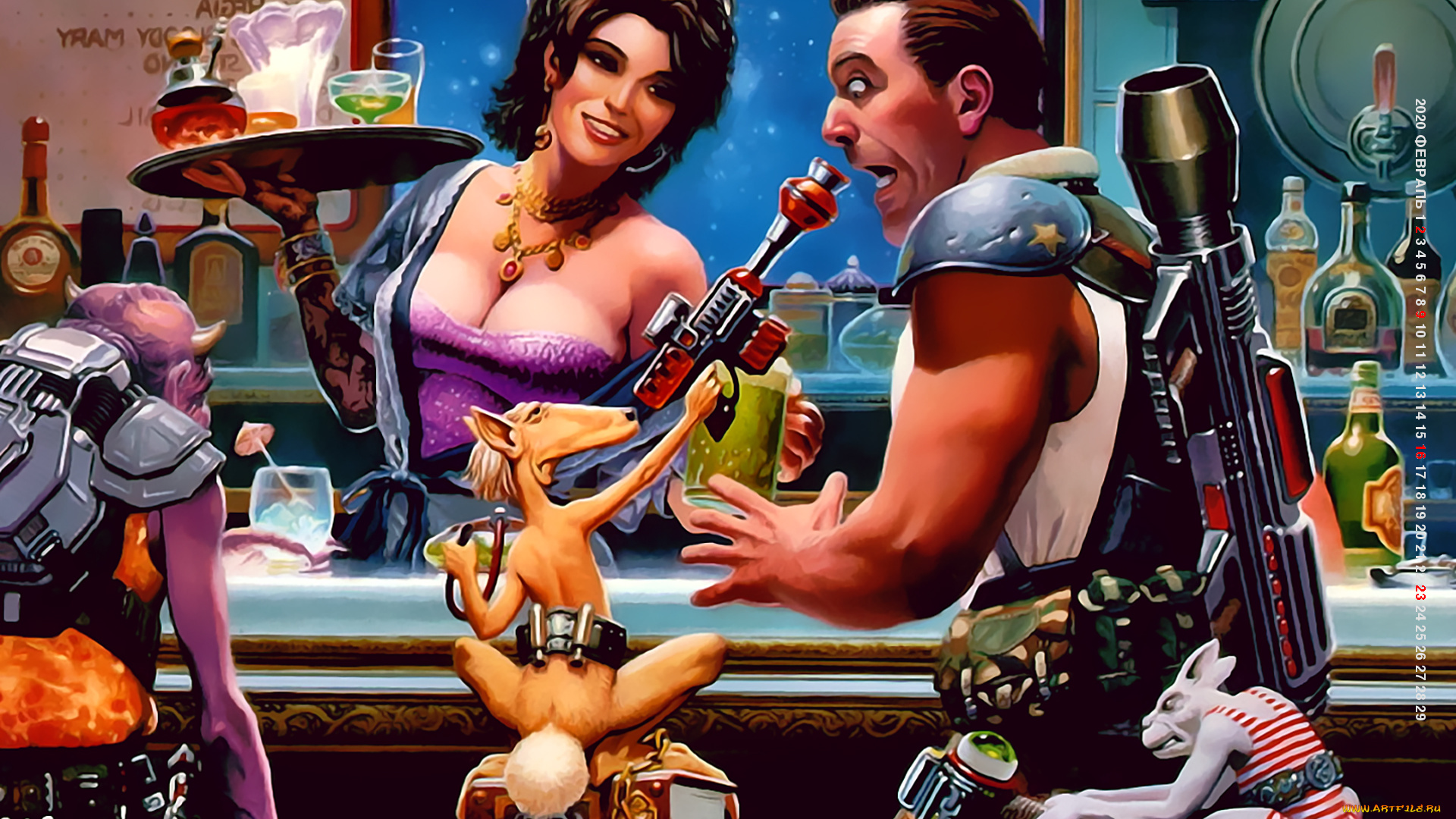 календари, фэнтези, мужчина, женщина, бар, существо, оружие, официантка, calendar, 2020