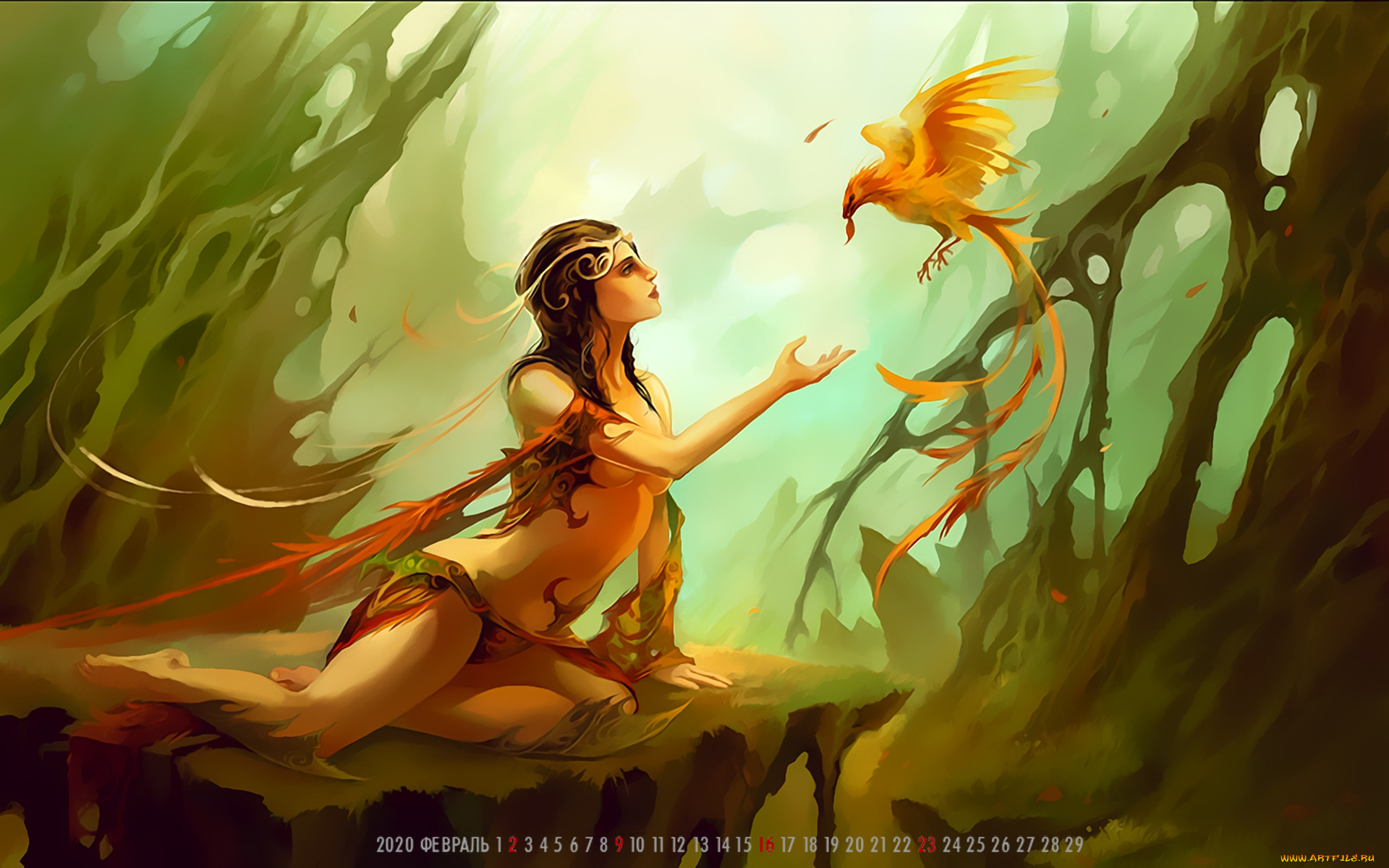 календари, фэнтези, девушка, птица, 2020, calendar