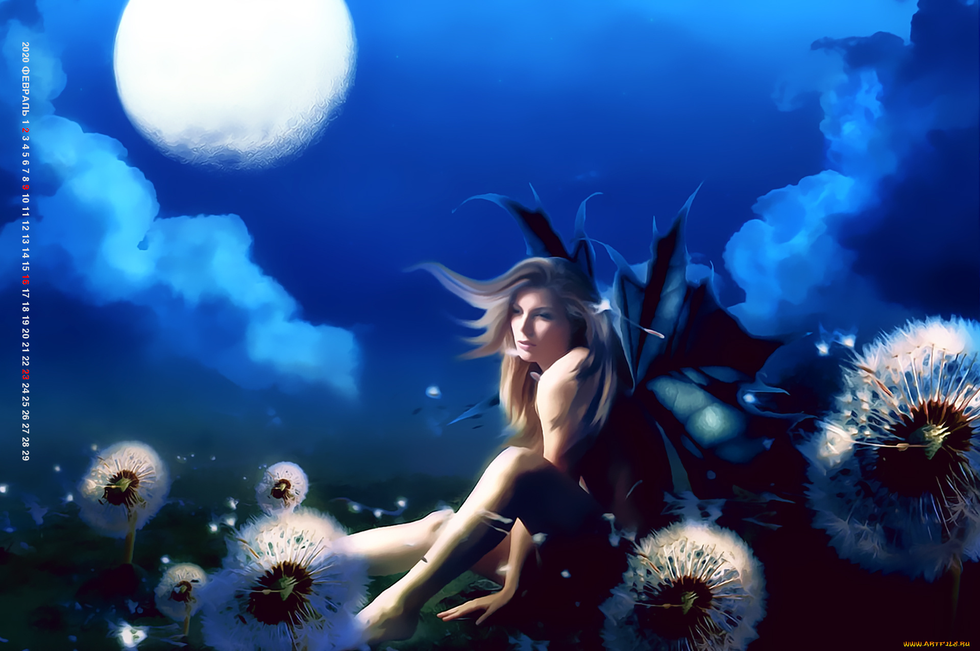 календари, фэнтези, 2020, calendar, растение, цветы, одуванчик, девушка