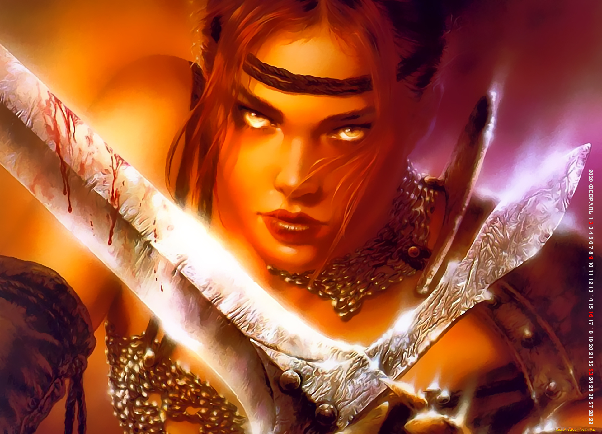 календари, фэнтези, взгляд, лицо, оружие, девушка, воительница, calendar, 2020