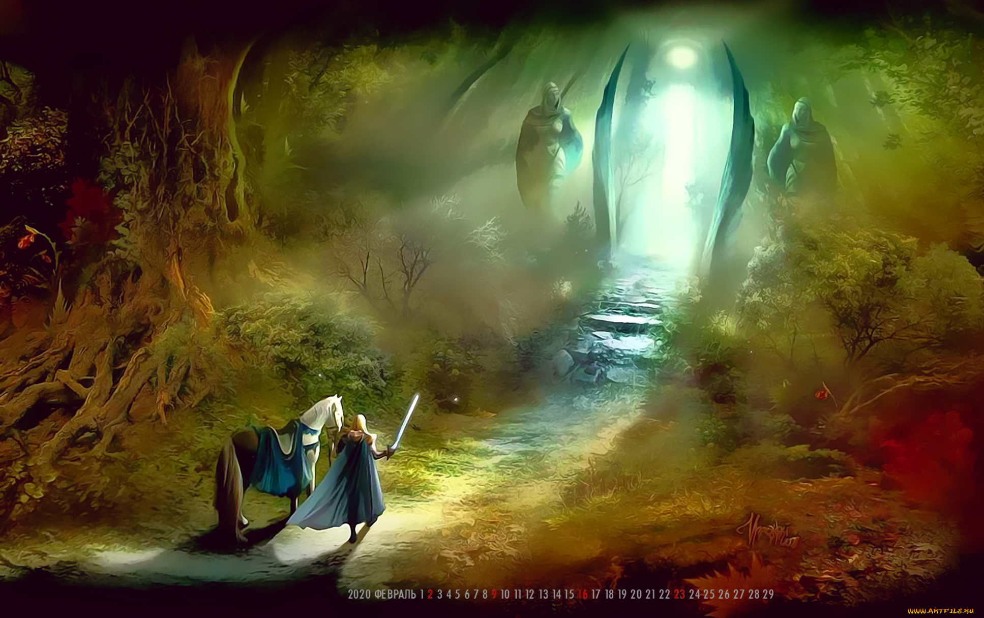 календари, фэнтези, конь, человек, 2020, ворота, растение, calendar, лошадь, воин