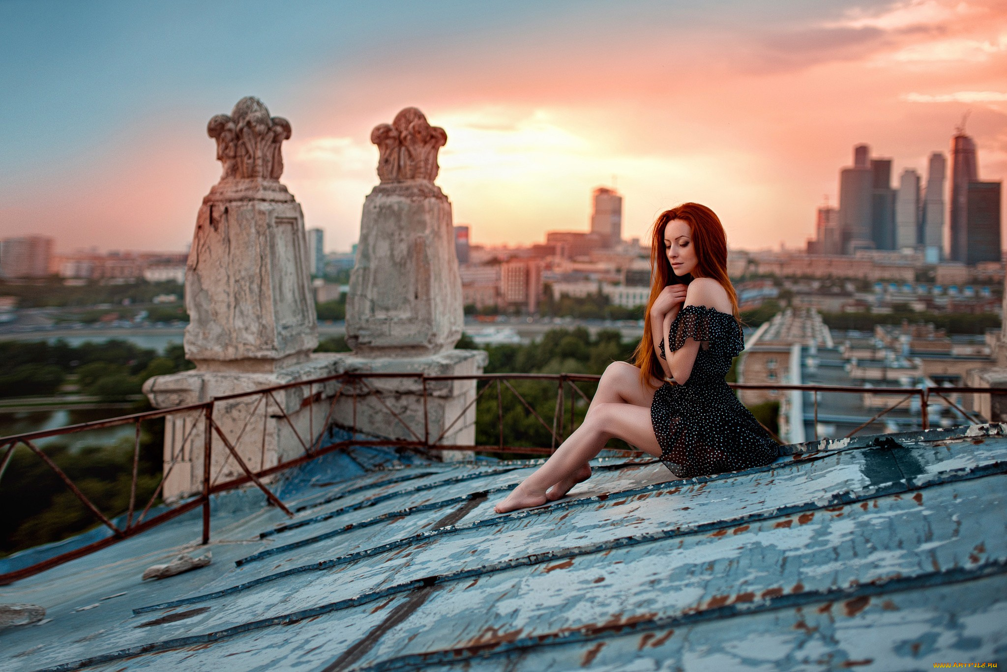 девушки, -unsort, , рыжеволосые, и, другие, фотосессия, крыша, москва, городской, вид, девушка