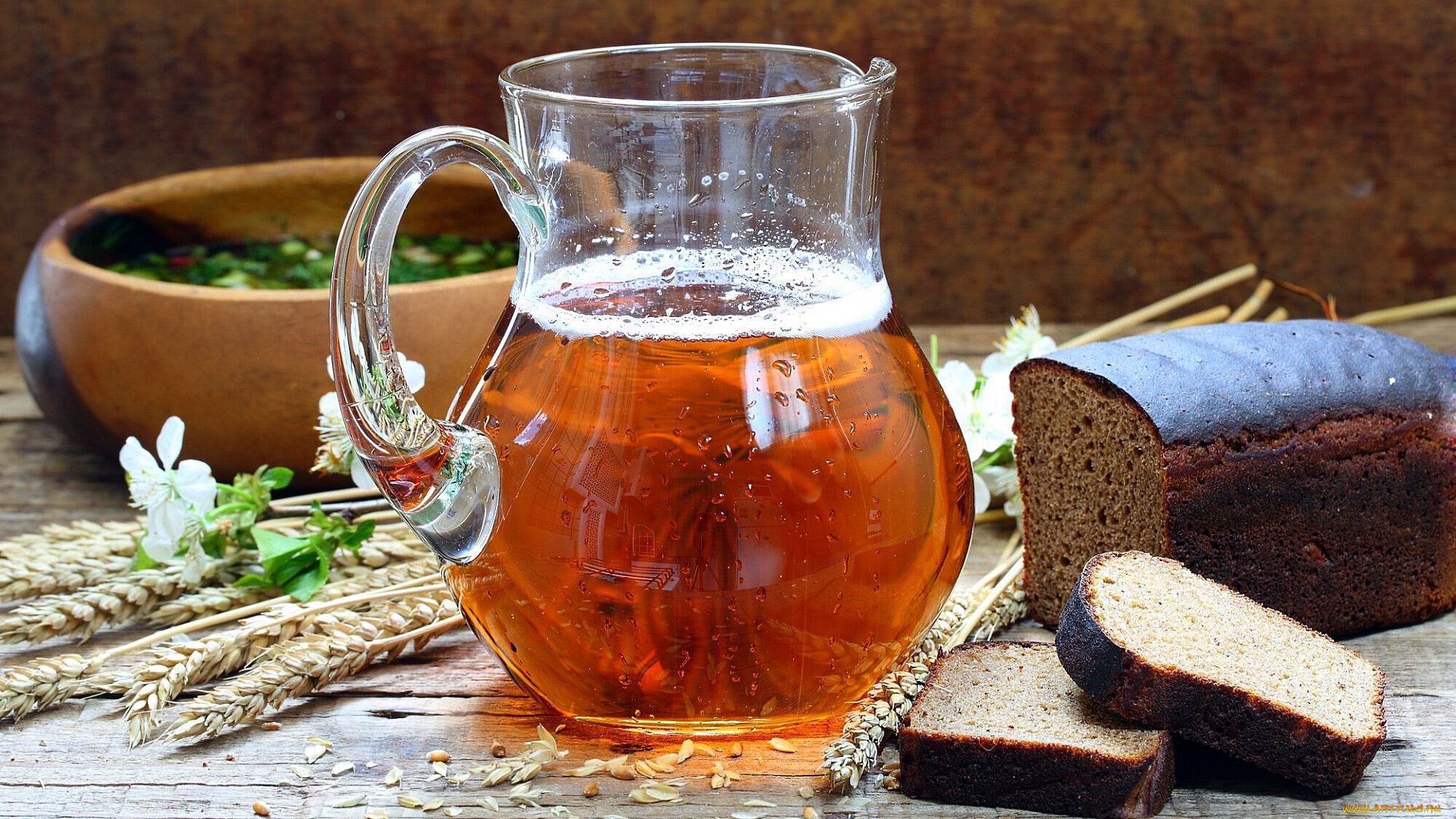 еда, напитки, кувшин, квас, хлебный, черный, хлеб