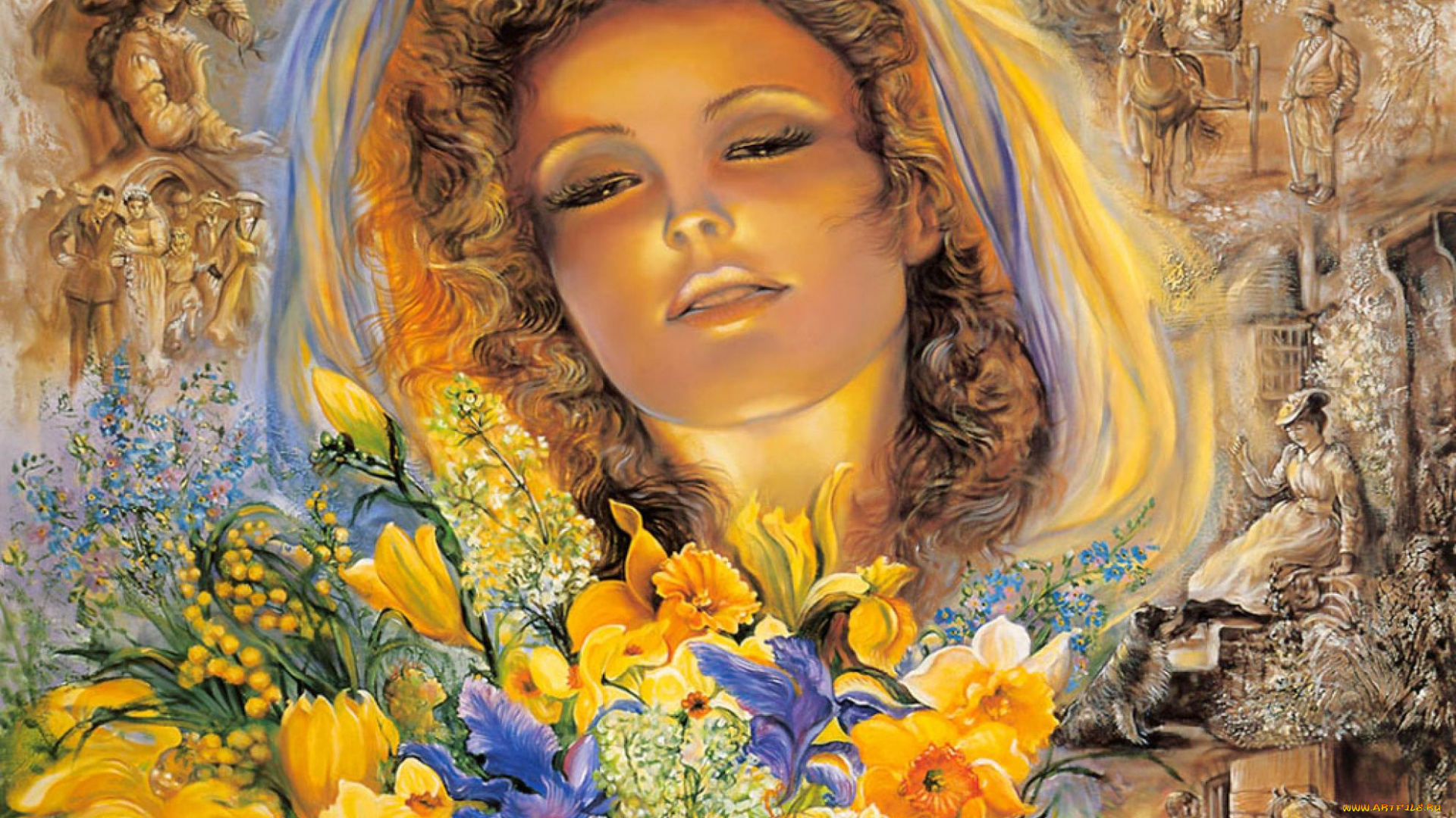 фэнтези, _josephine, wall, девушка, цветы, лицо