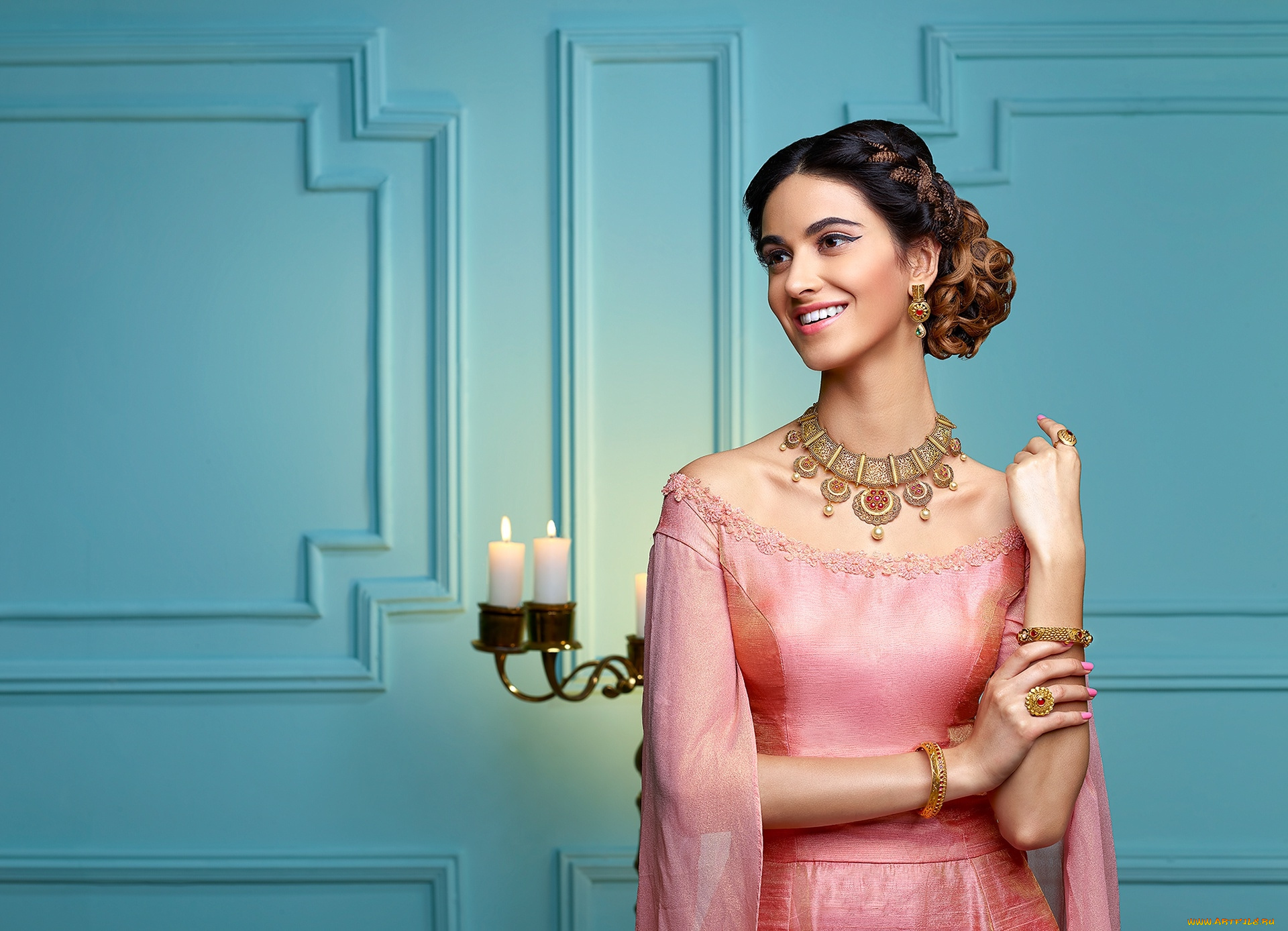 девушки, -, брюнетки, , шатенки, розовое, платье, украшения