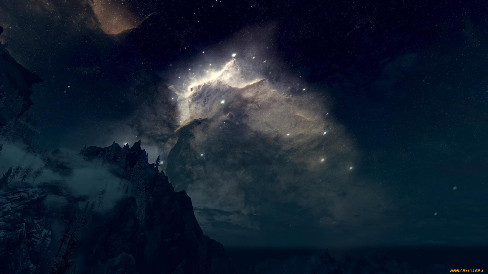 видео, игры, the, elder, scrolls, v, , skyrim, небо, космос, скалы, замок