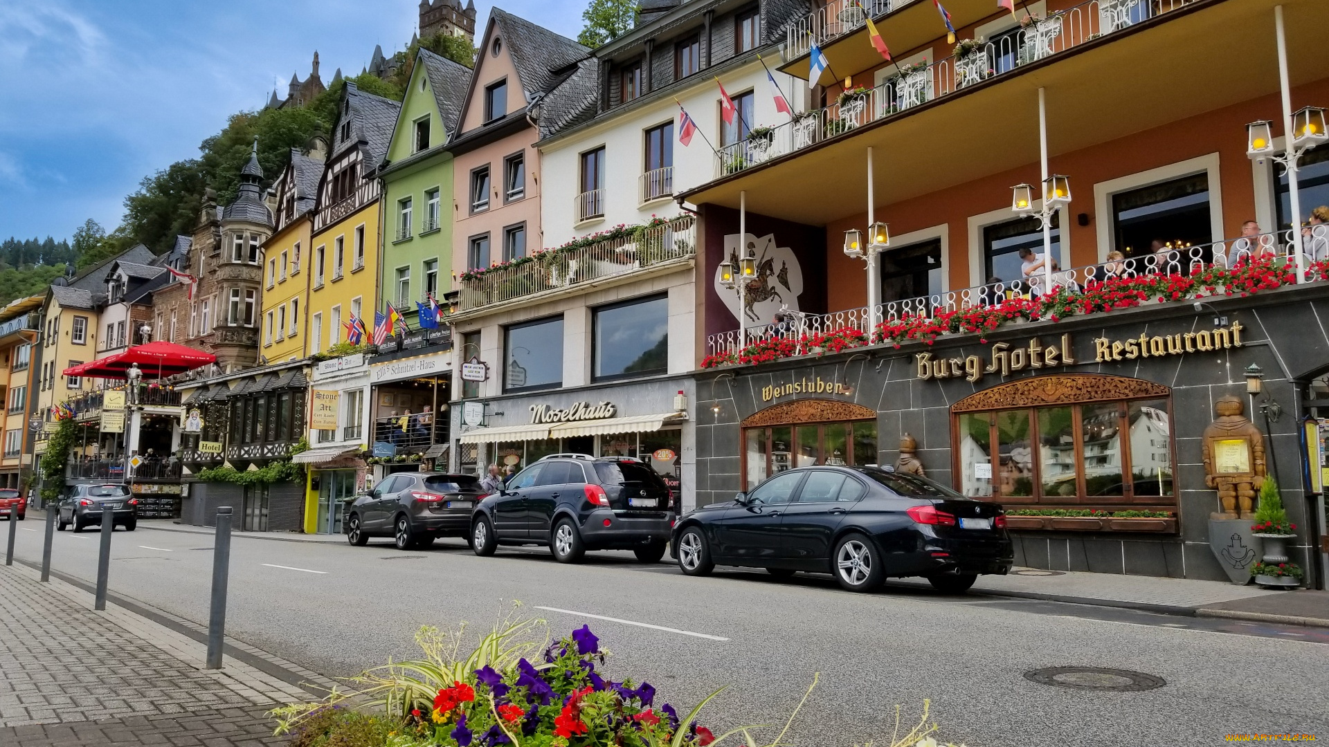 города, кохем, , германия, улица, здания, замок