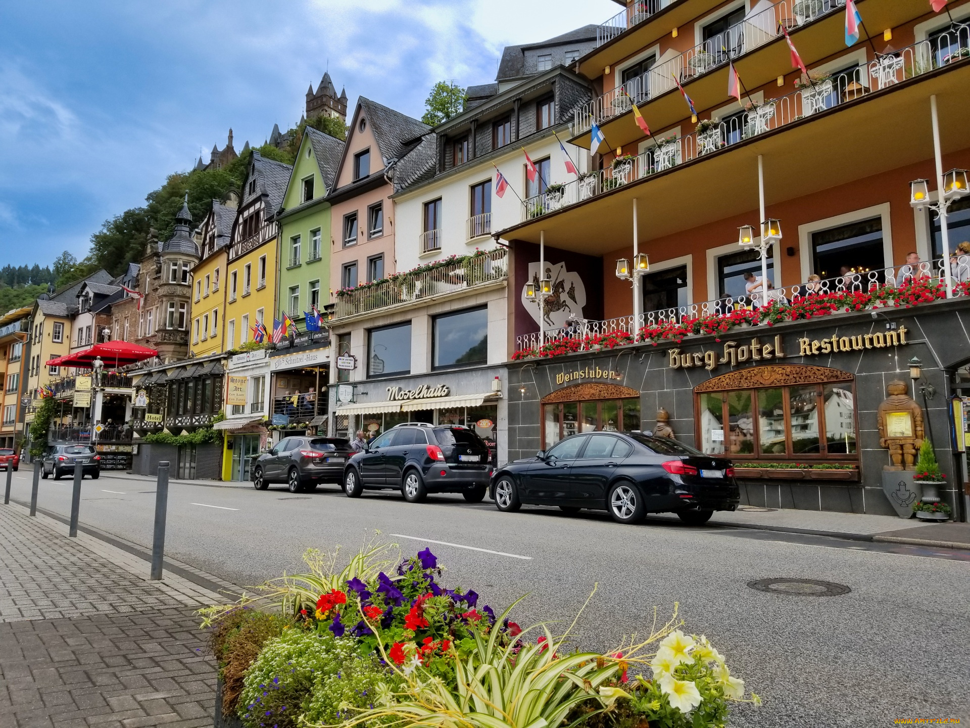 города, кохем, , германия, улица, здания, замок