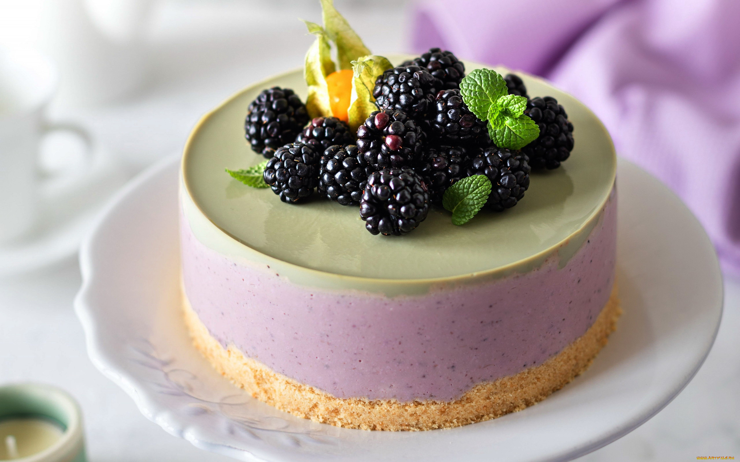 еда, торты, физалис, торт, мята, ягоды, ежевика