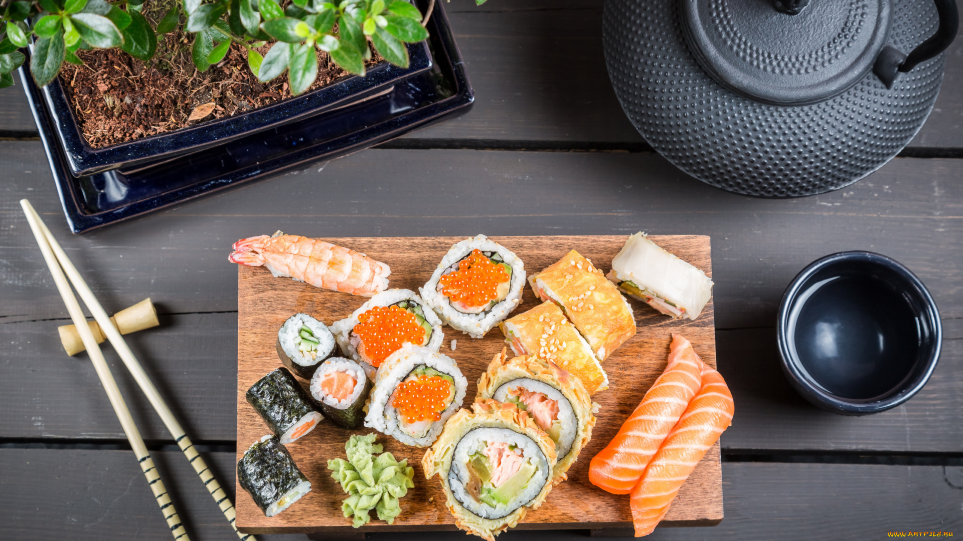 еда, рыба, , морепродукты, , суши, , роллы, японская, кухня, роллы, суши, чайник, палочки