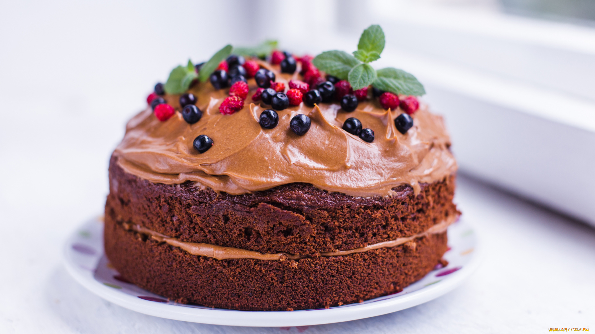 еда, торты, ягоды, торт, шоколадный, мята