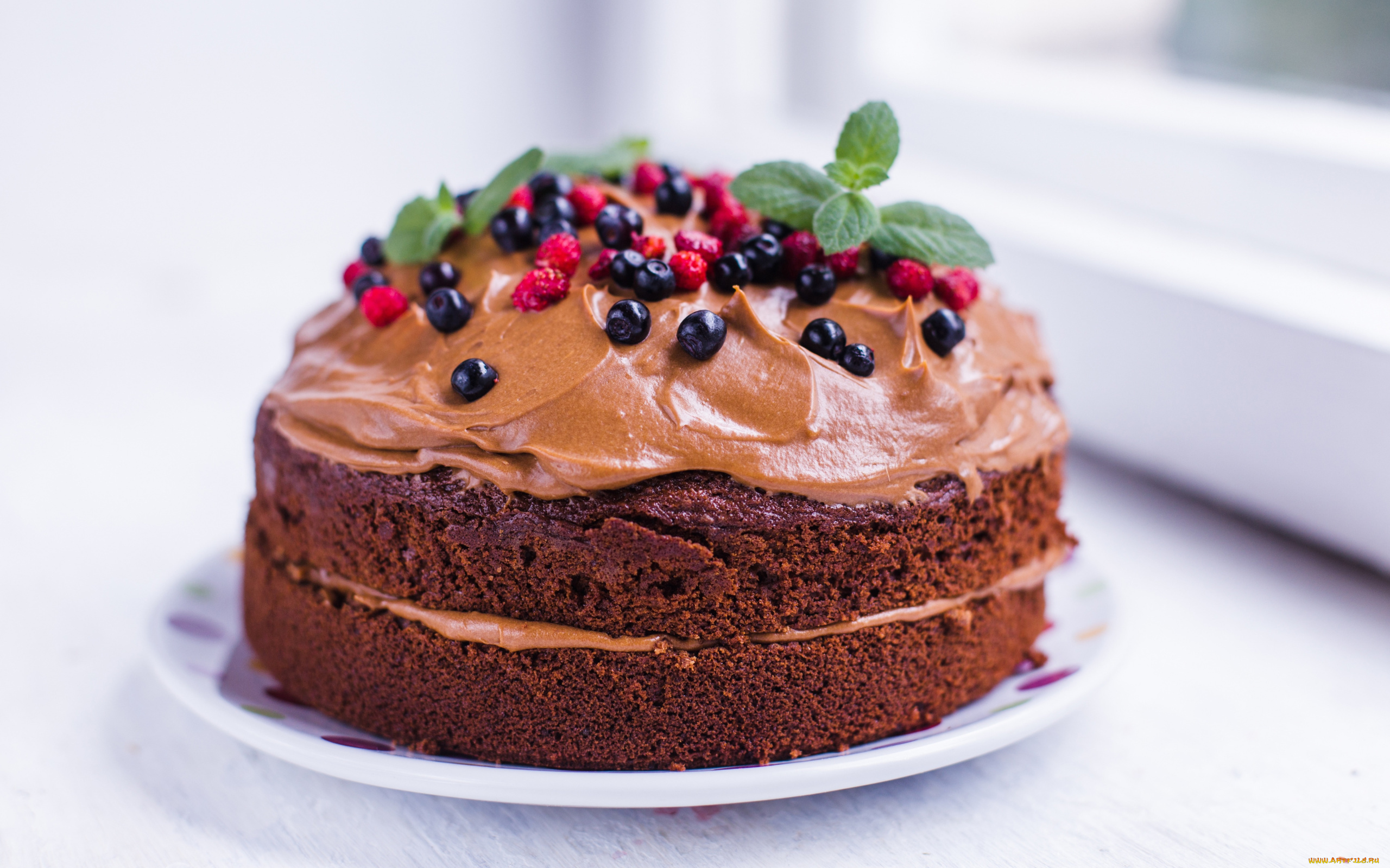 еда, торты, ягоды, торт, шоколадный, мята