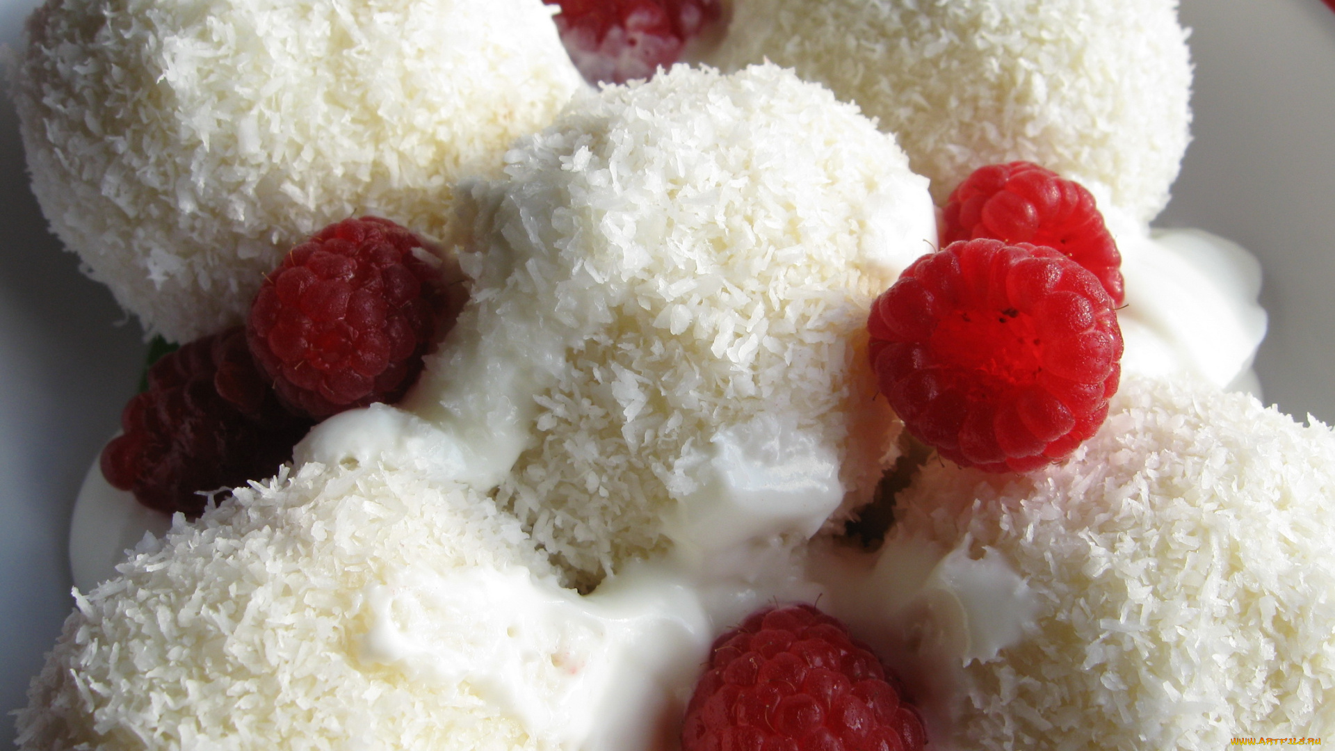 еда, мороженое, десерты, кокосовая, стружка, малина
