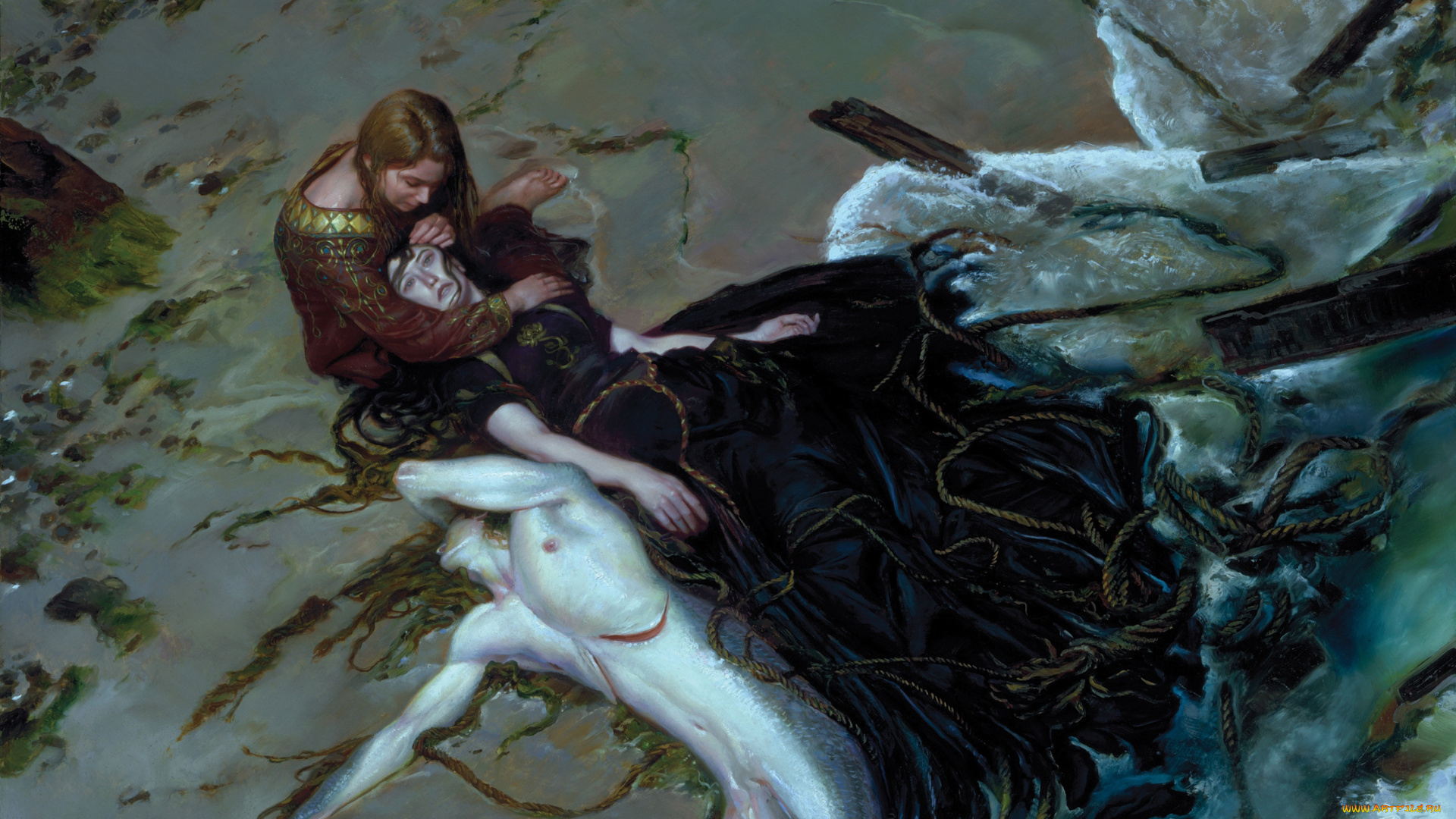 фэнтези, русалки, канат, море, кораблекрушение, русалка, девушки