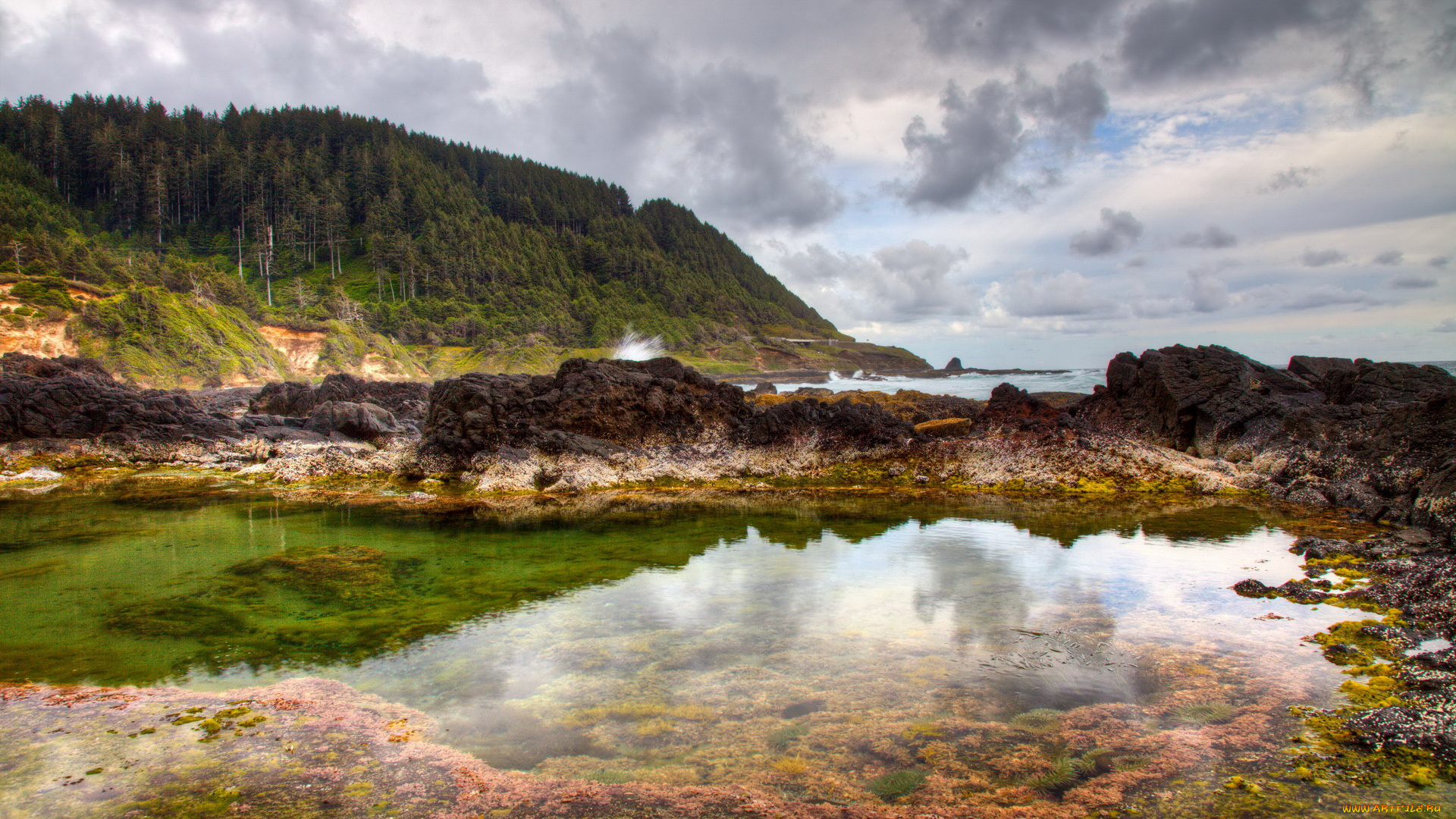 природа, побережье, облака