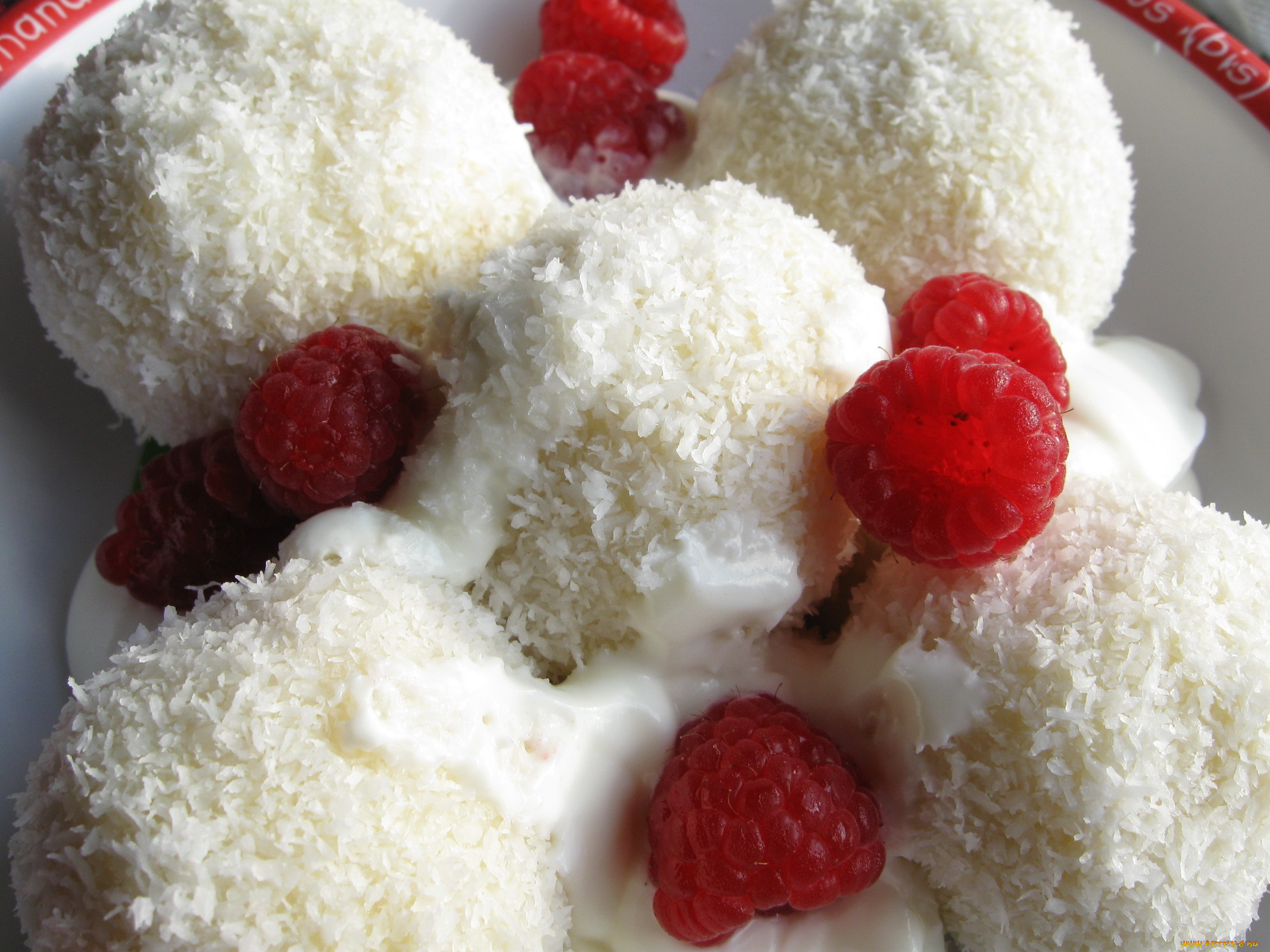 еда, мороженое, десерты, кокосовая, стружка, малина