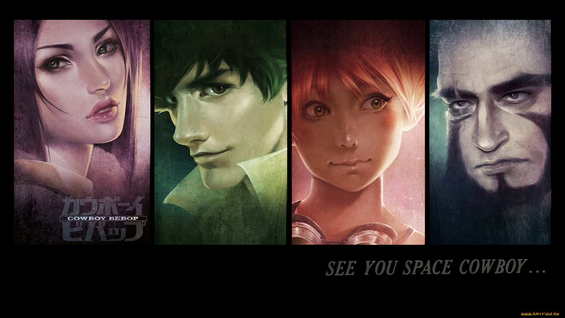 аниме, cowboy, bebop, jet, faye, ed, spike