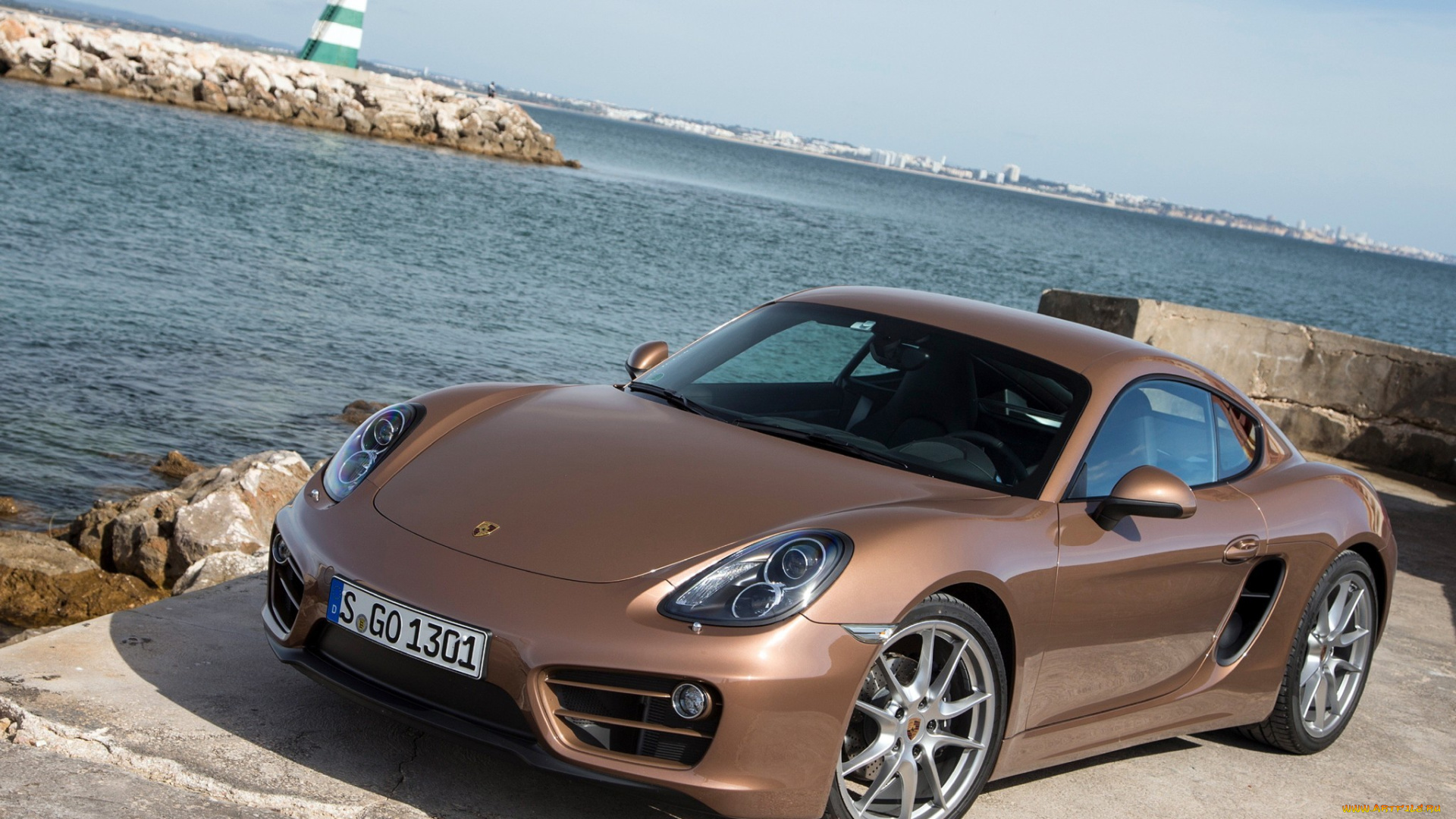 автомобили, porsche, море, небо, передок, cayman