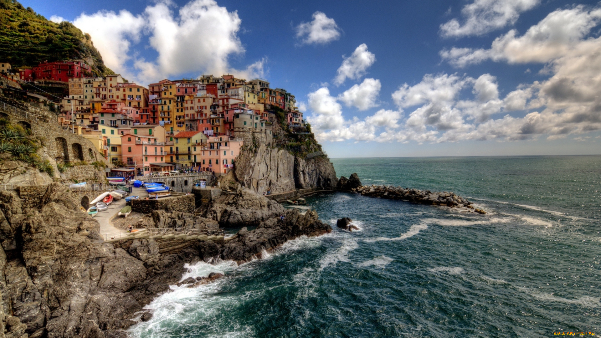 города, амальфийское, лигурийское, побережье, италия, утес, дома, море