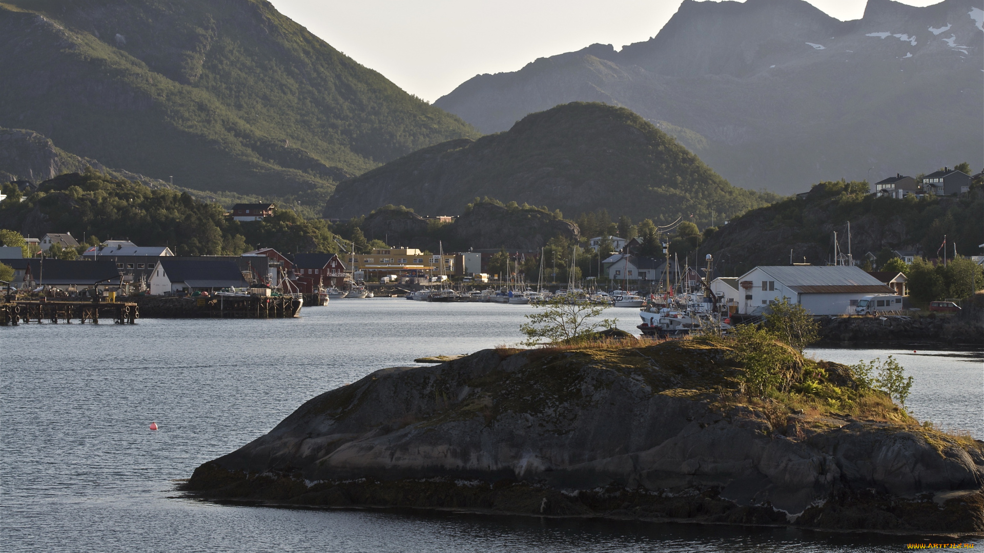 lofoten, norway, города, пейзажи, горы, озеро, дома, пейзаж