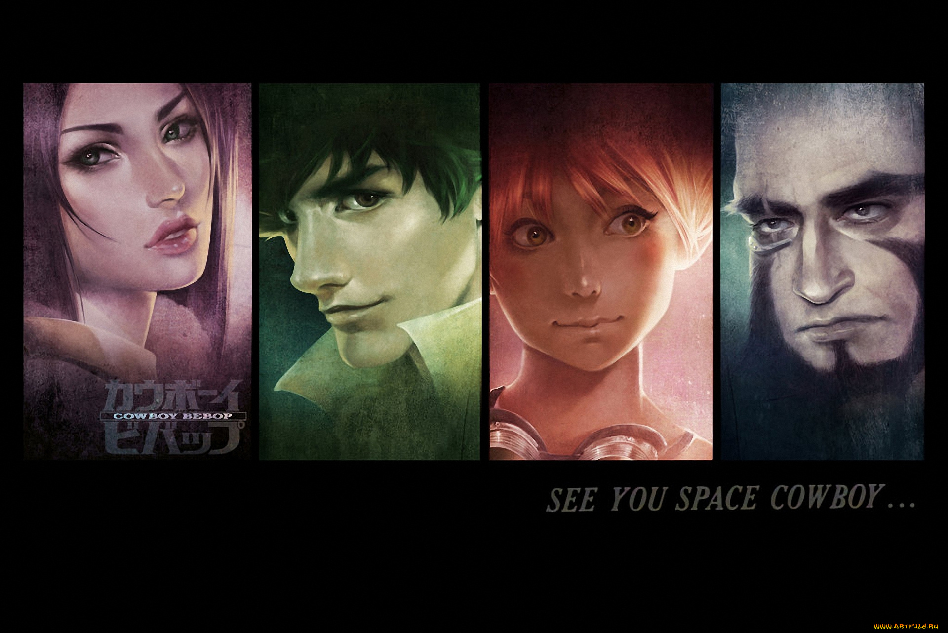 аниме, cowboy, bebop, jet, faye, ed, spike