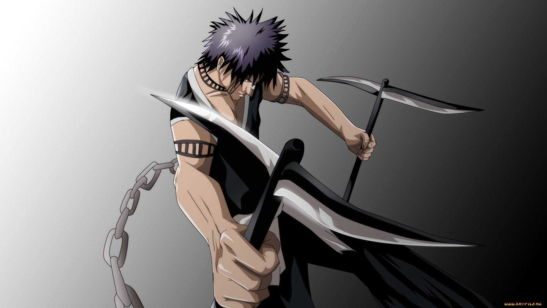 аниме, bleach, фон, арт, парень, наряд, оружие, бой, воин