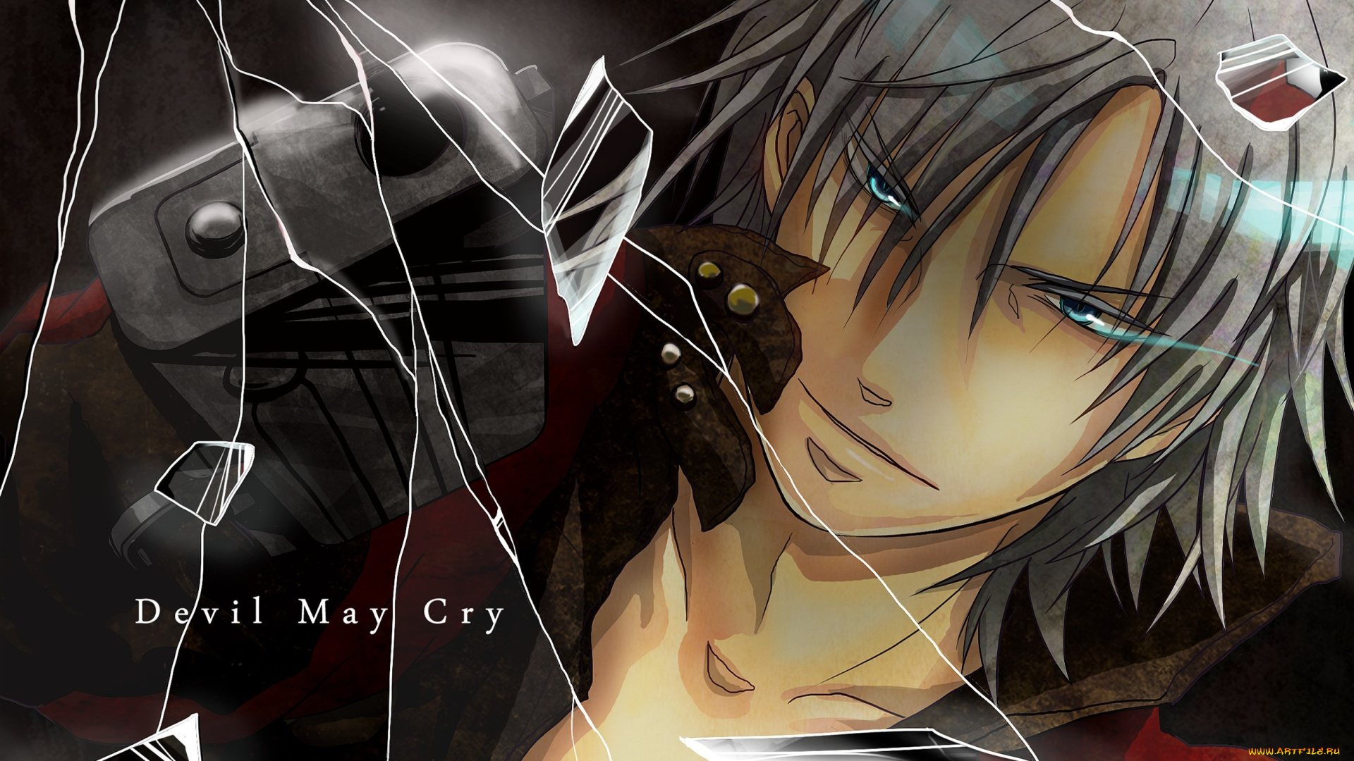 аниме, devil, may, cry, стекло, пистолет, плащ, dante, осколки, данте, парень