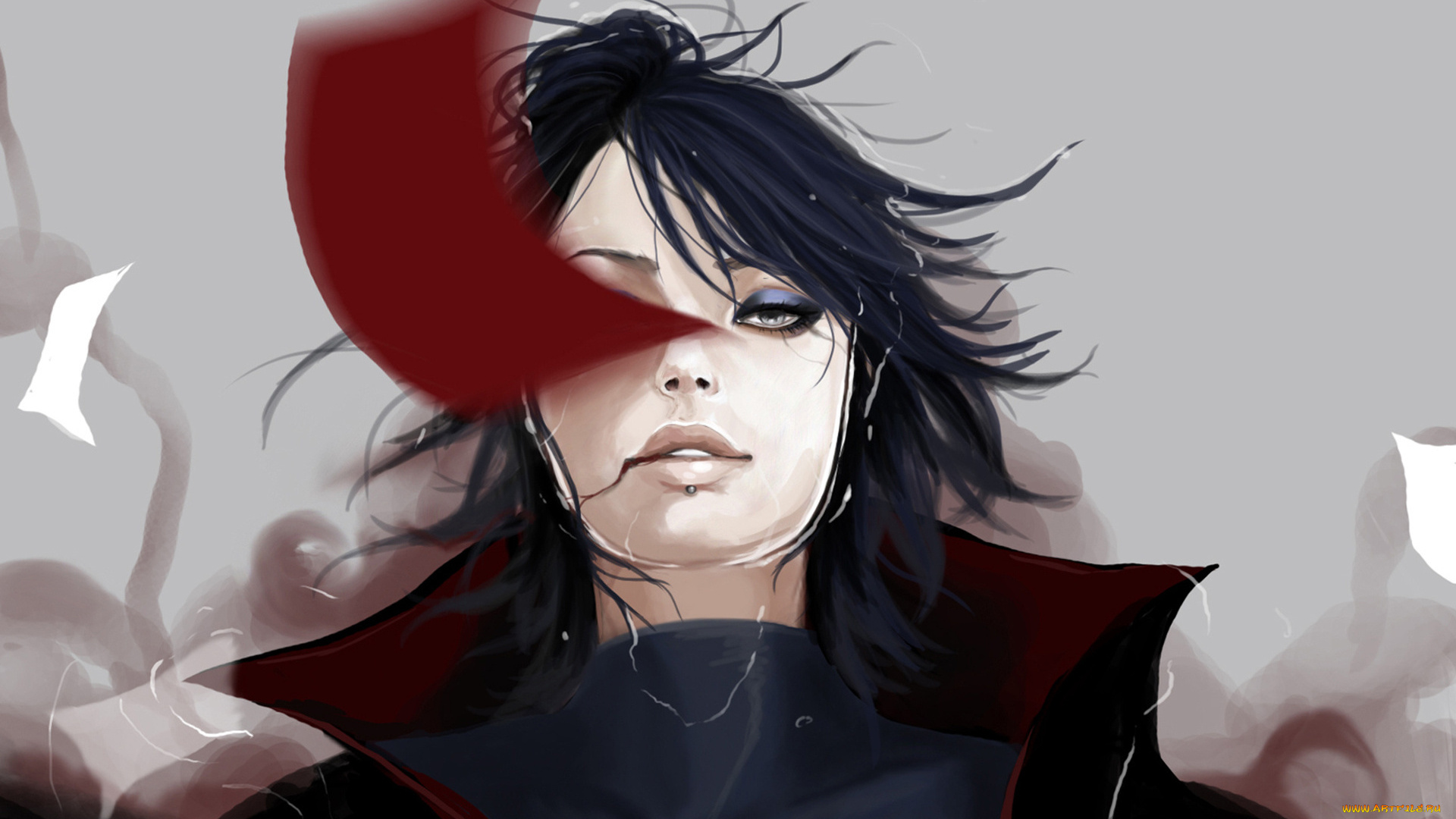 аниме, naruto, кровь, акатцки, взгляд, наруто, арт, вода, бумага, конан