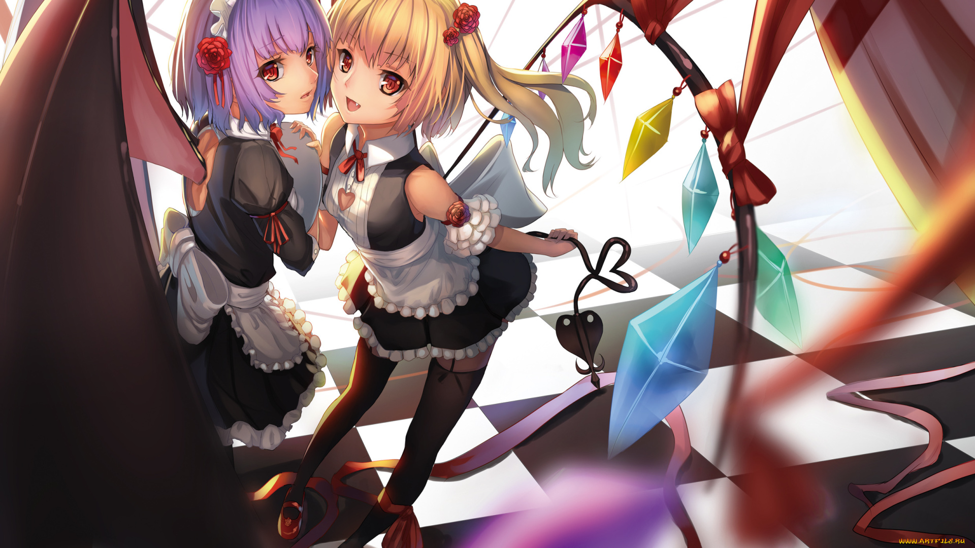 аниме, touhou, art, remilia, scarlet, flandre, twins', maid, xsk, ac, игры, крылья, девушки