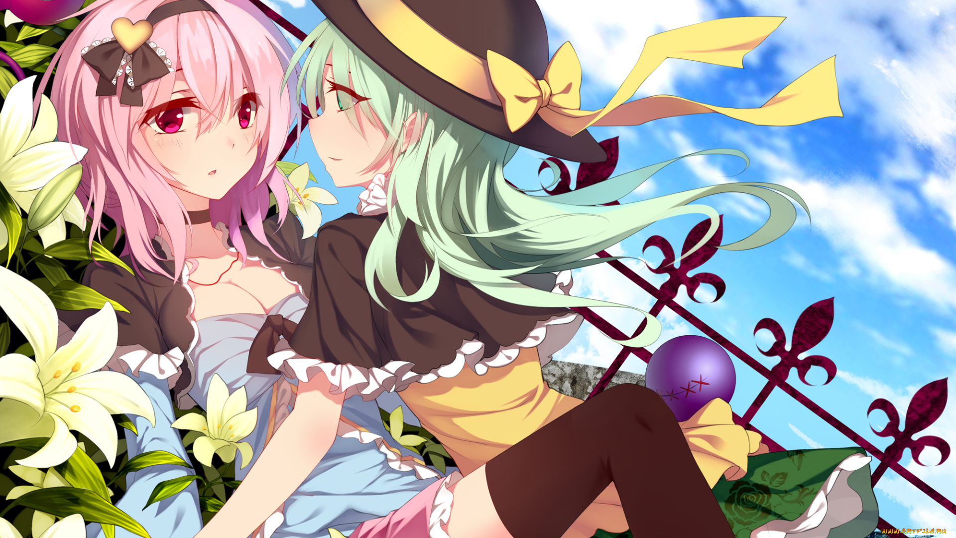 аниме, touhou, komeiji, satori, koishi, two, girls