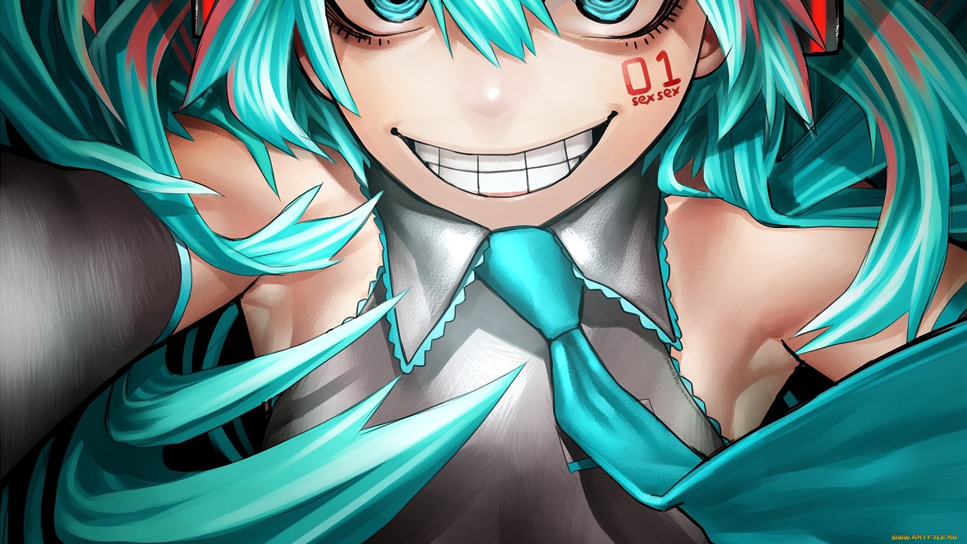 аниме, vocaloid, art, ciba, hatsune, miku, автопортрет, взгляд