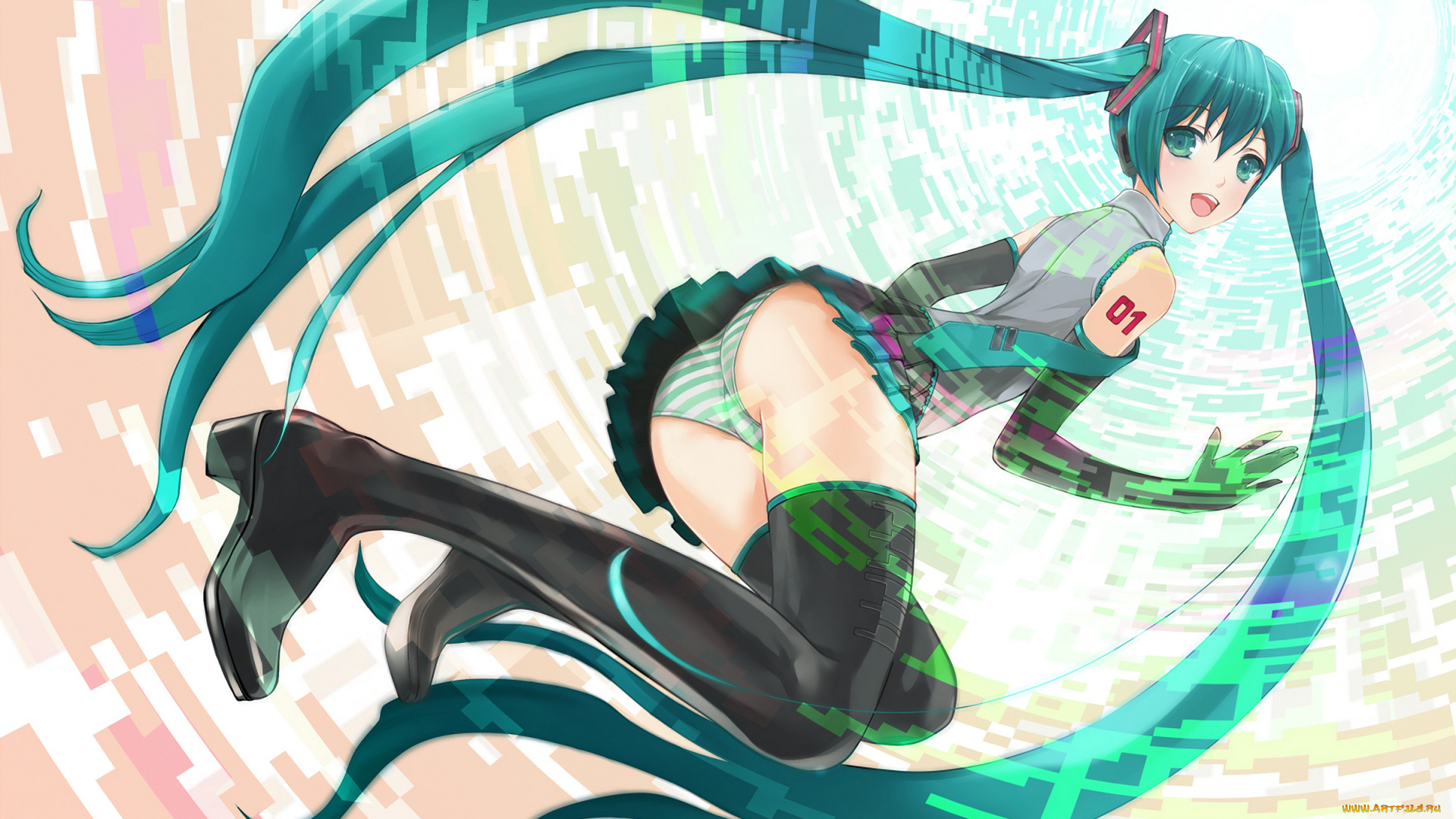 аниме, vocaloid, art, marubeni, hatsune, miku, девушка, этти, ecchi, легкая, эротика