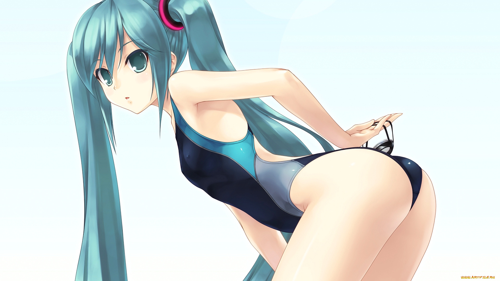 аниме, vocaloid, art, wacchi, hatsune, miku, девушка, купальник