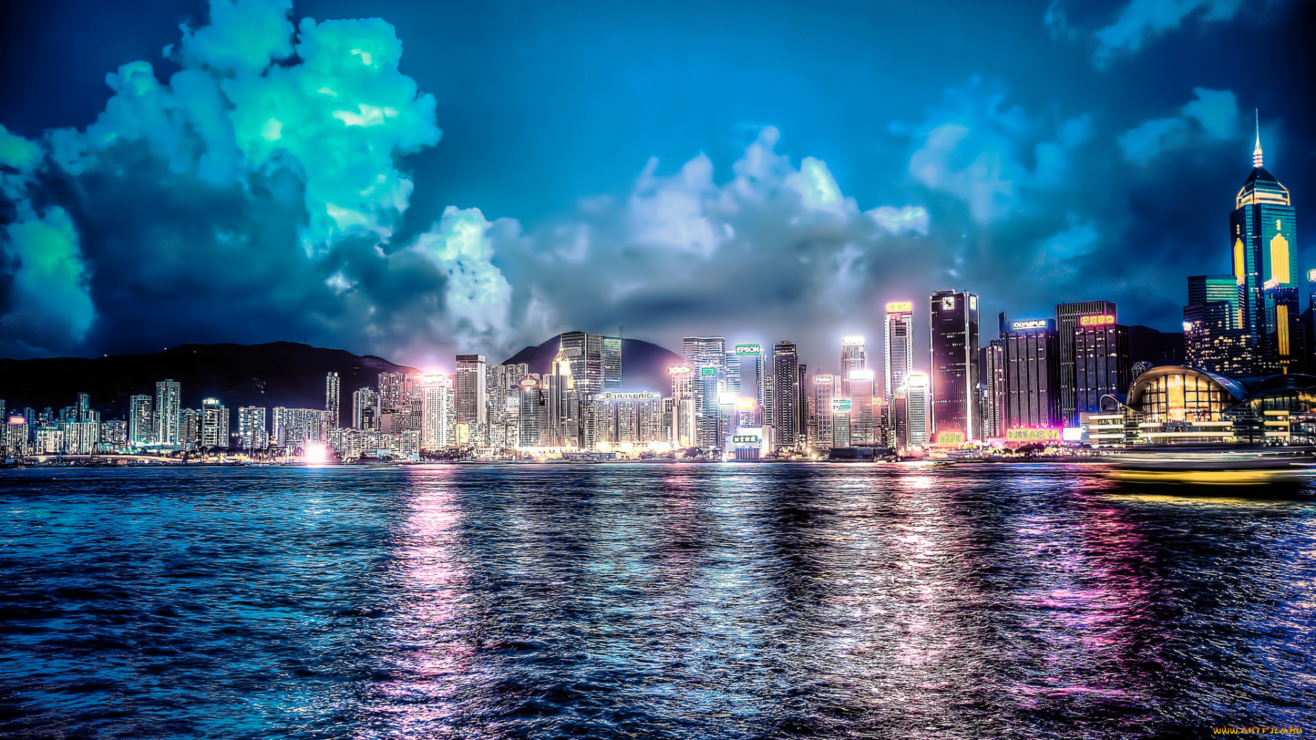 beautiful, hong, kong, города, гонконг, , китай, ночь, побережье, здания, фейерверк
