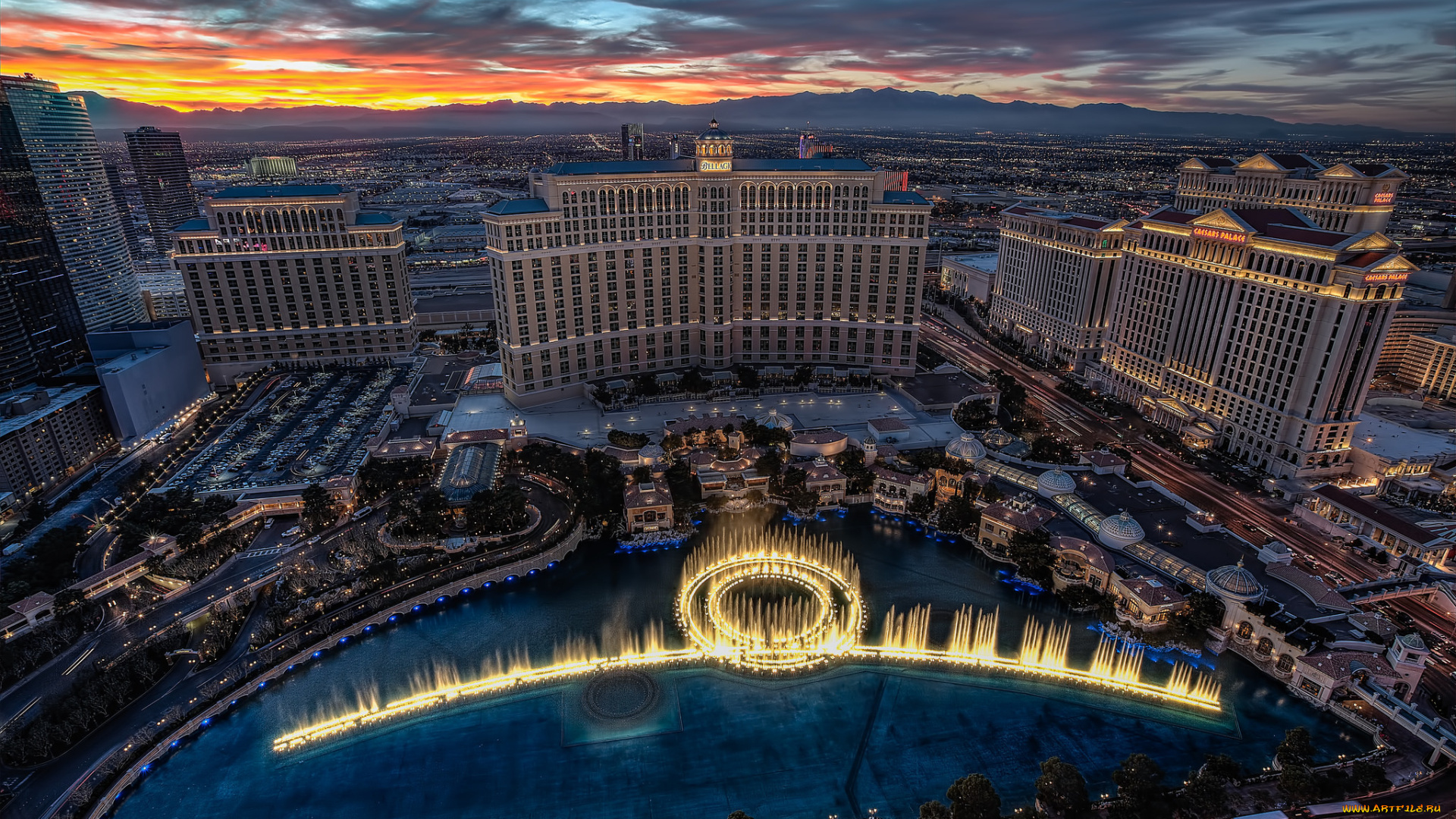 bellagio, fountain, города, лас-вегас, , сша, ночь, огни, здания, фонтаны