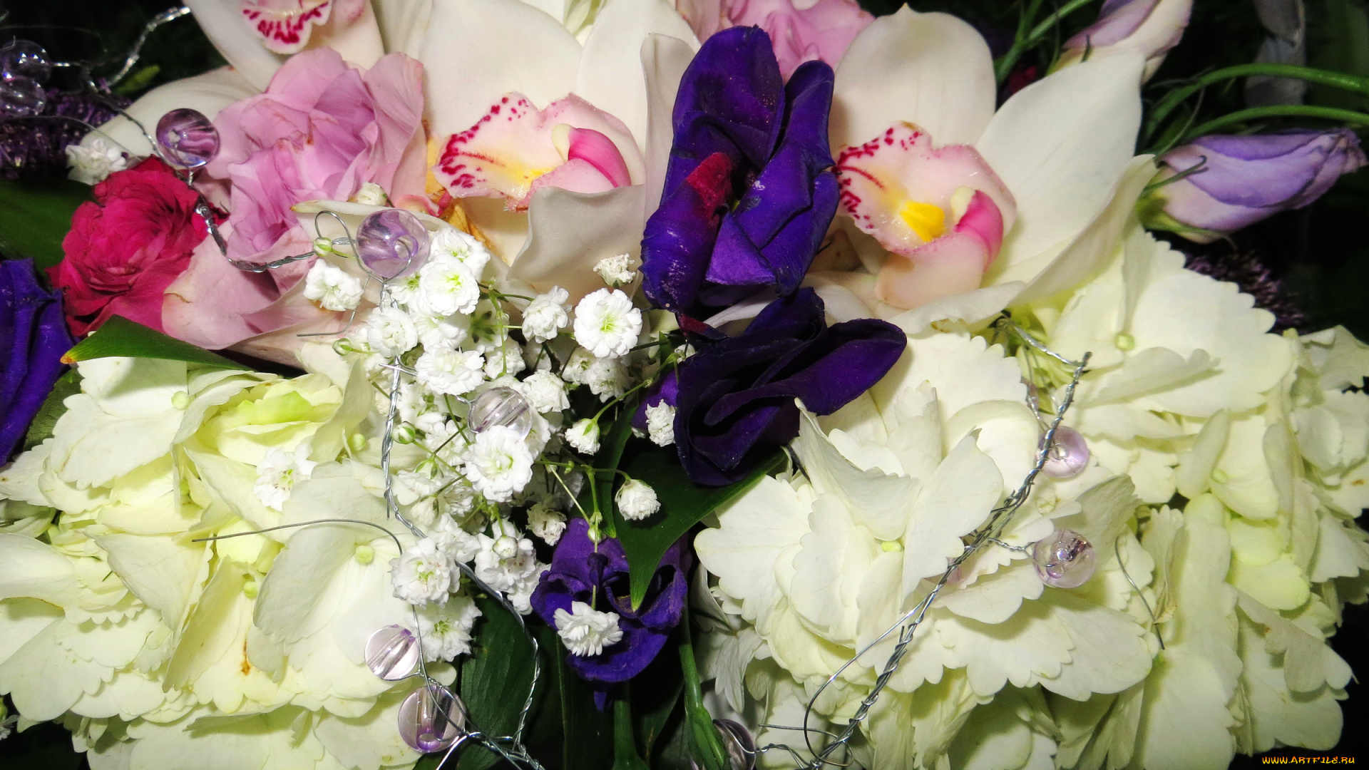 цветы, букеты, , композиции, гортензия, розы, орхидеи, эустома