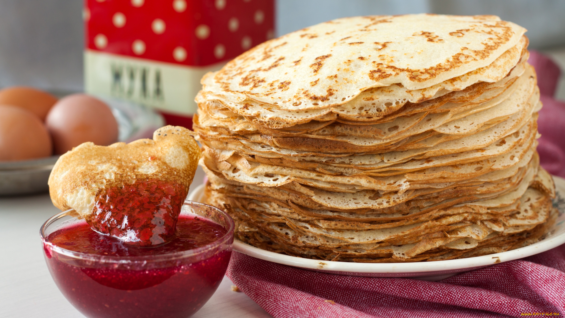 еда, блины, , оладьи, джем