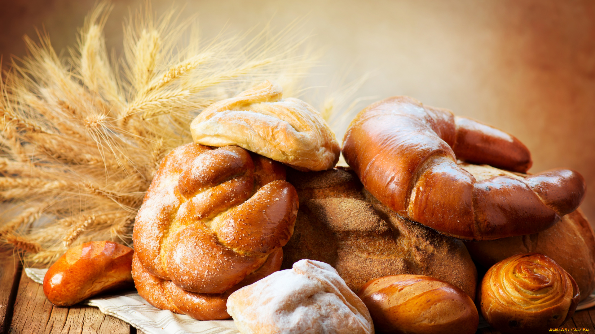 еда, хлеб, , выпечка, фон, доска, колосья, пшеница, выпечка, хлебушек, булочки