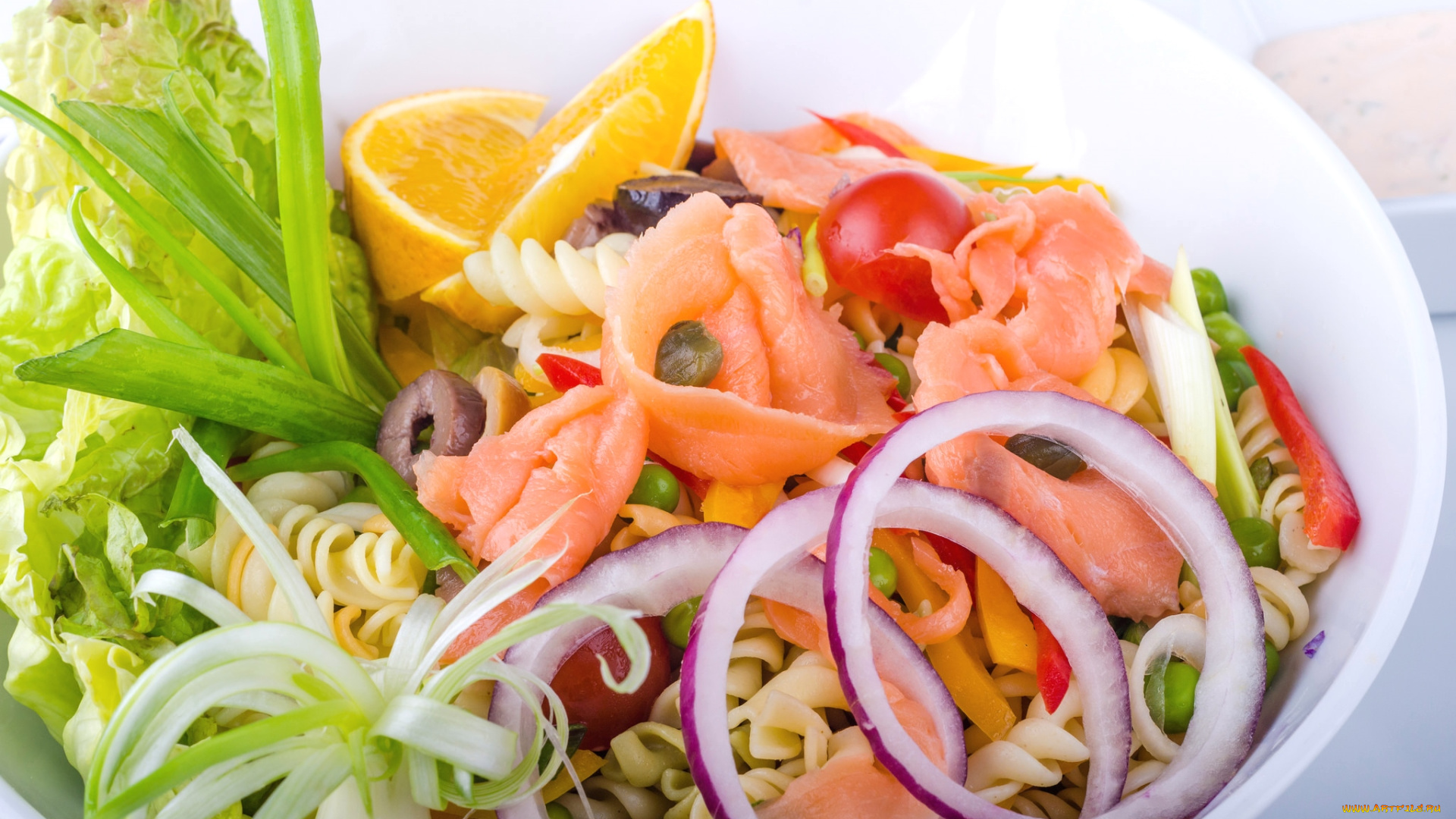 еда, рыбные, блюда, , с, морепродуктами, тук, макароны, семга