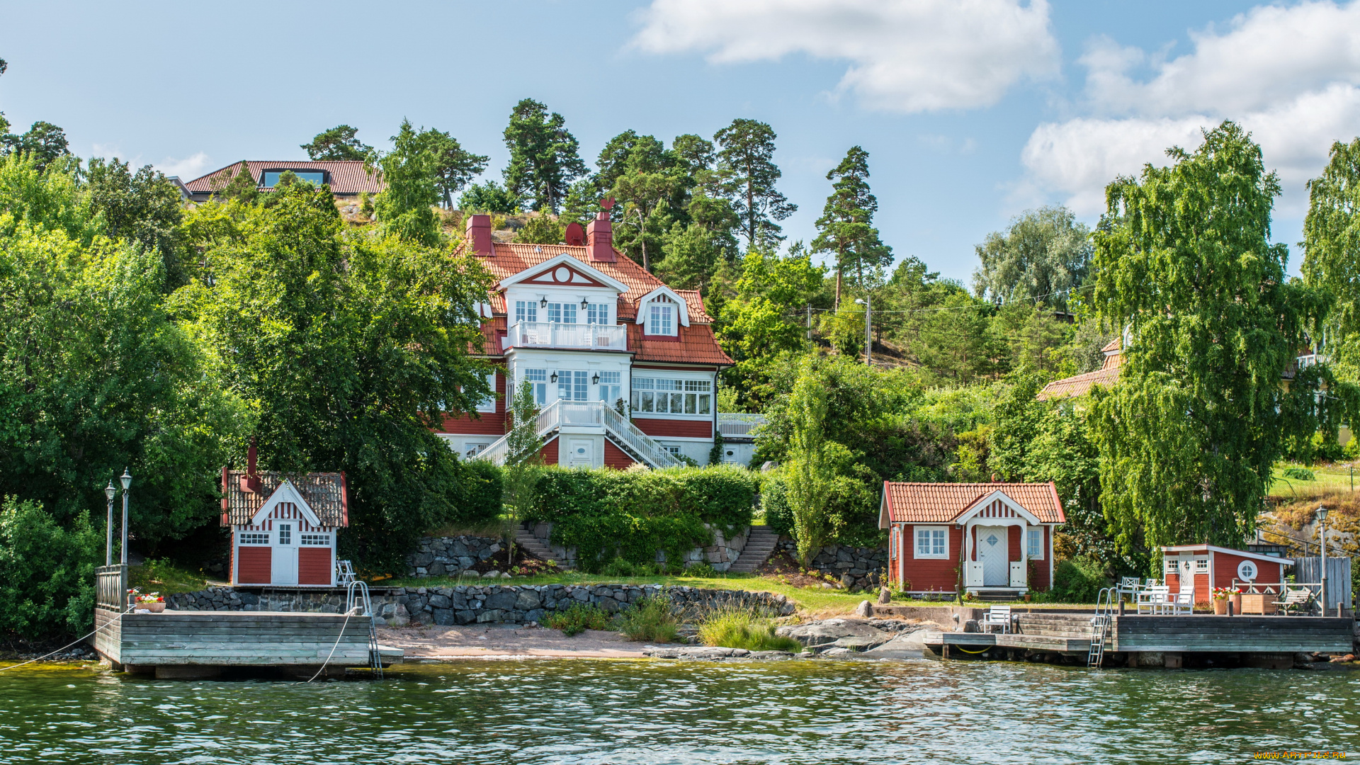 города, -, пейзажи, дома, nacka, набережная, швеция