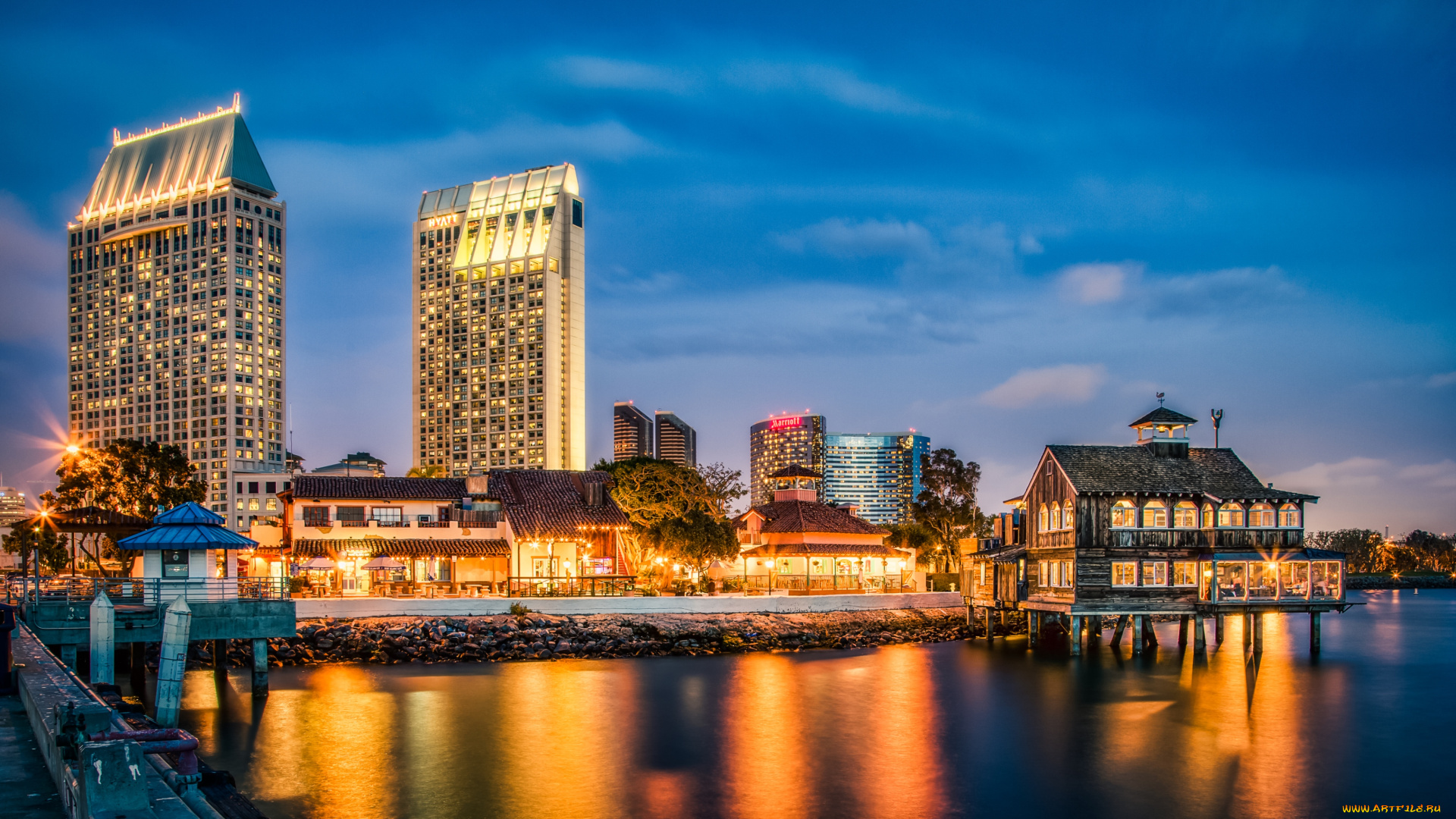 города, сан-диего, , сша, небоскребы, ночь